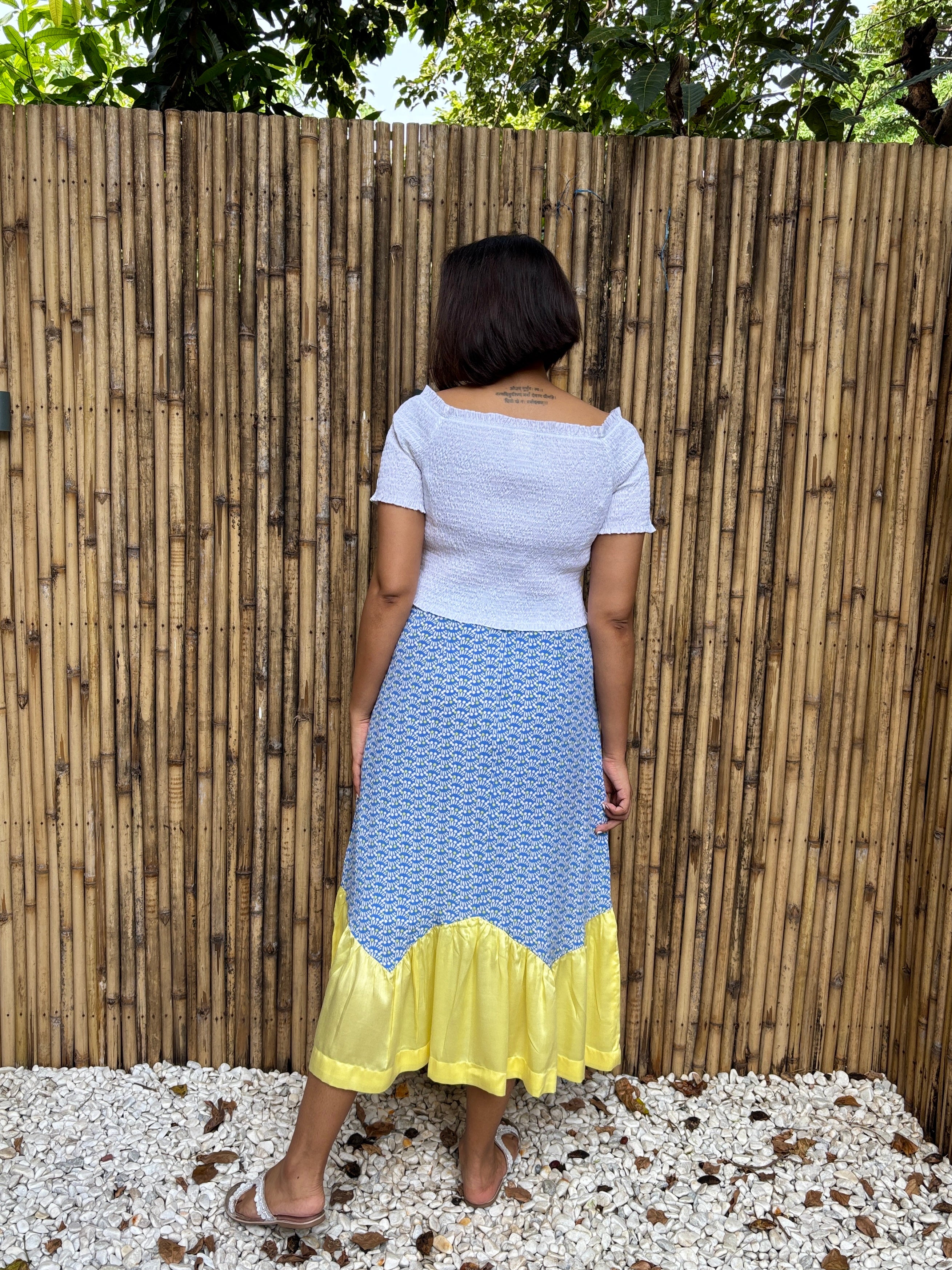 White Cotton Smocked Boat Neck Top
