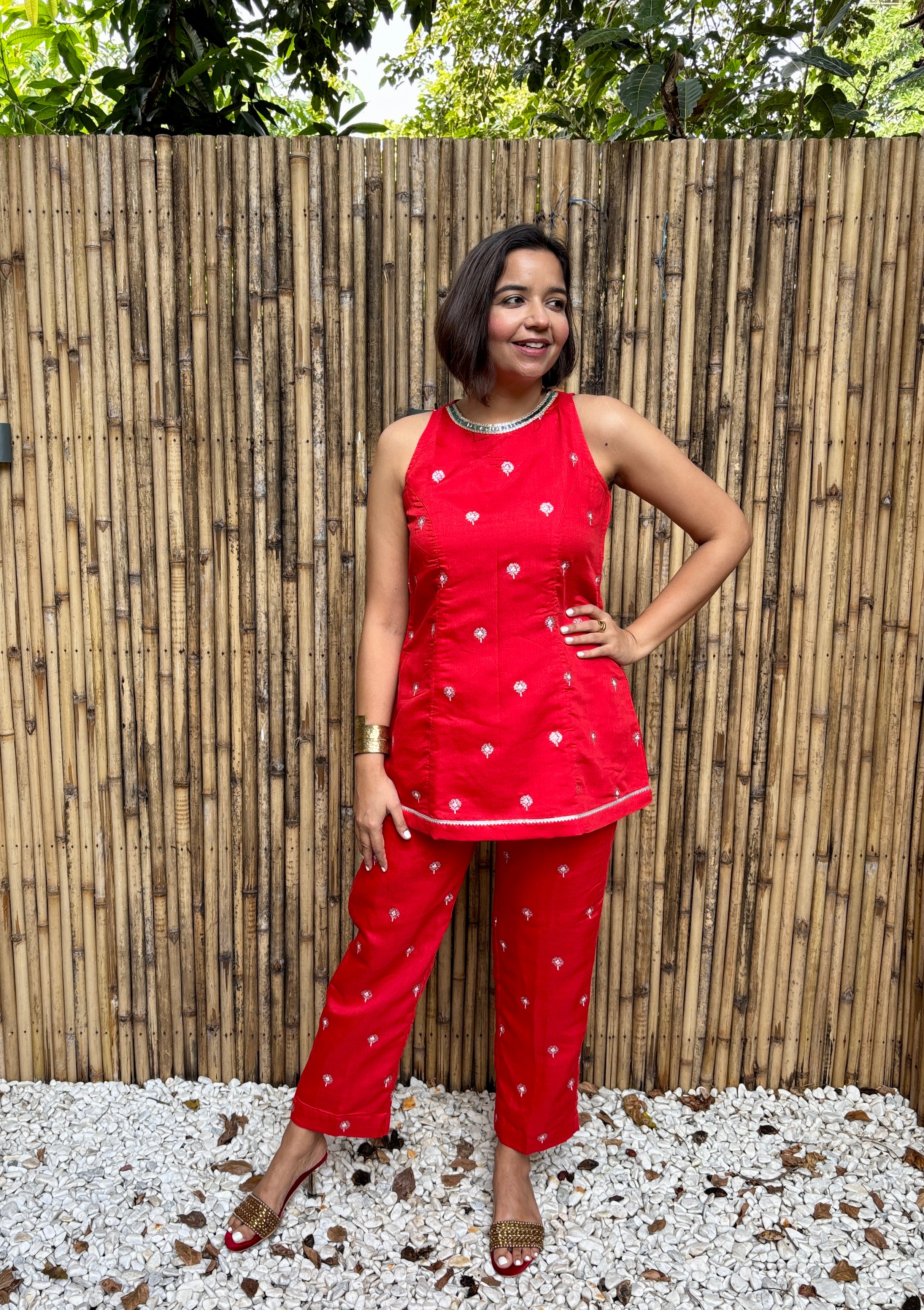 Red Chanderi Co-ord Set