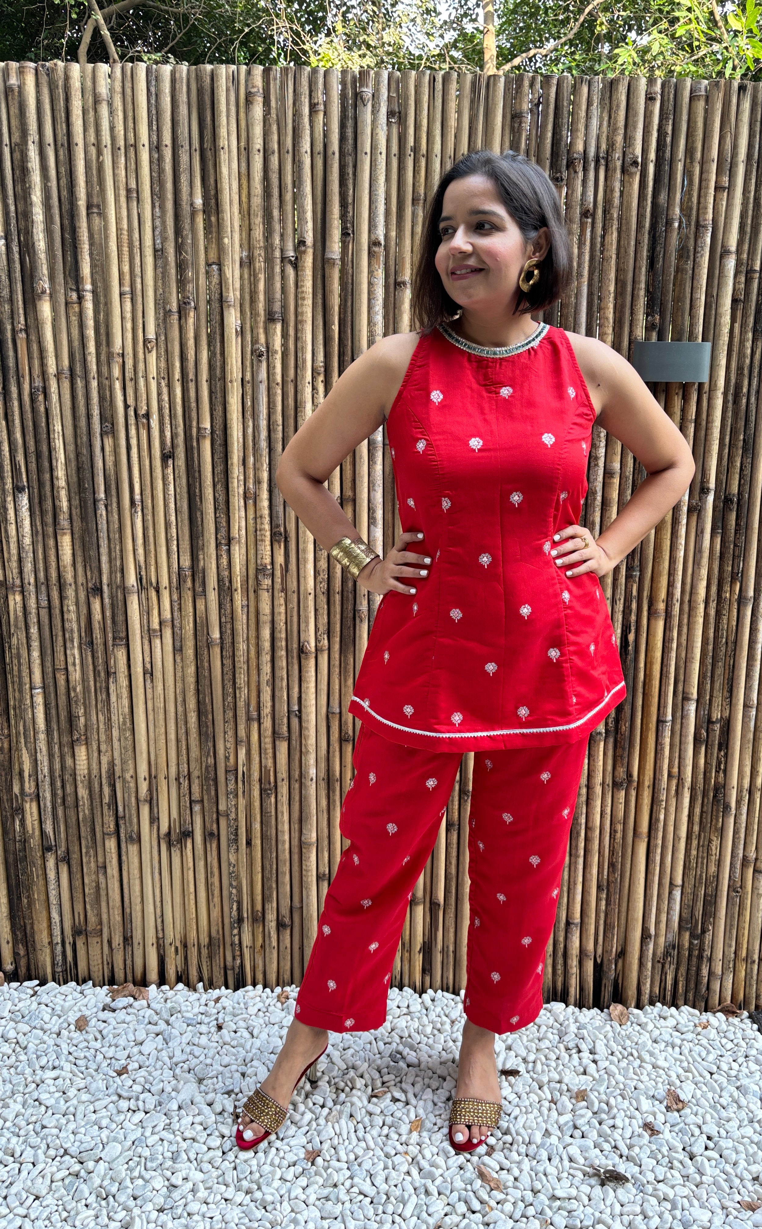 Red Chanderi Co-ord Set