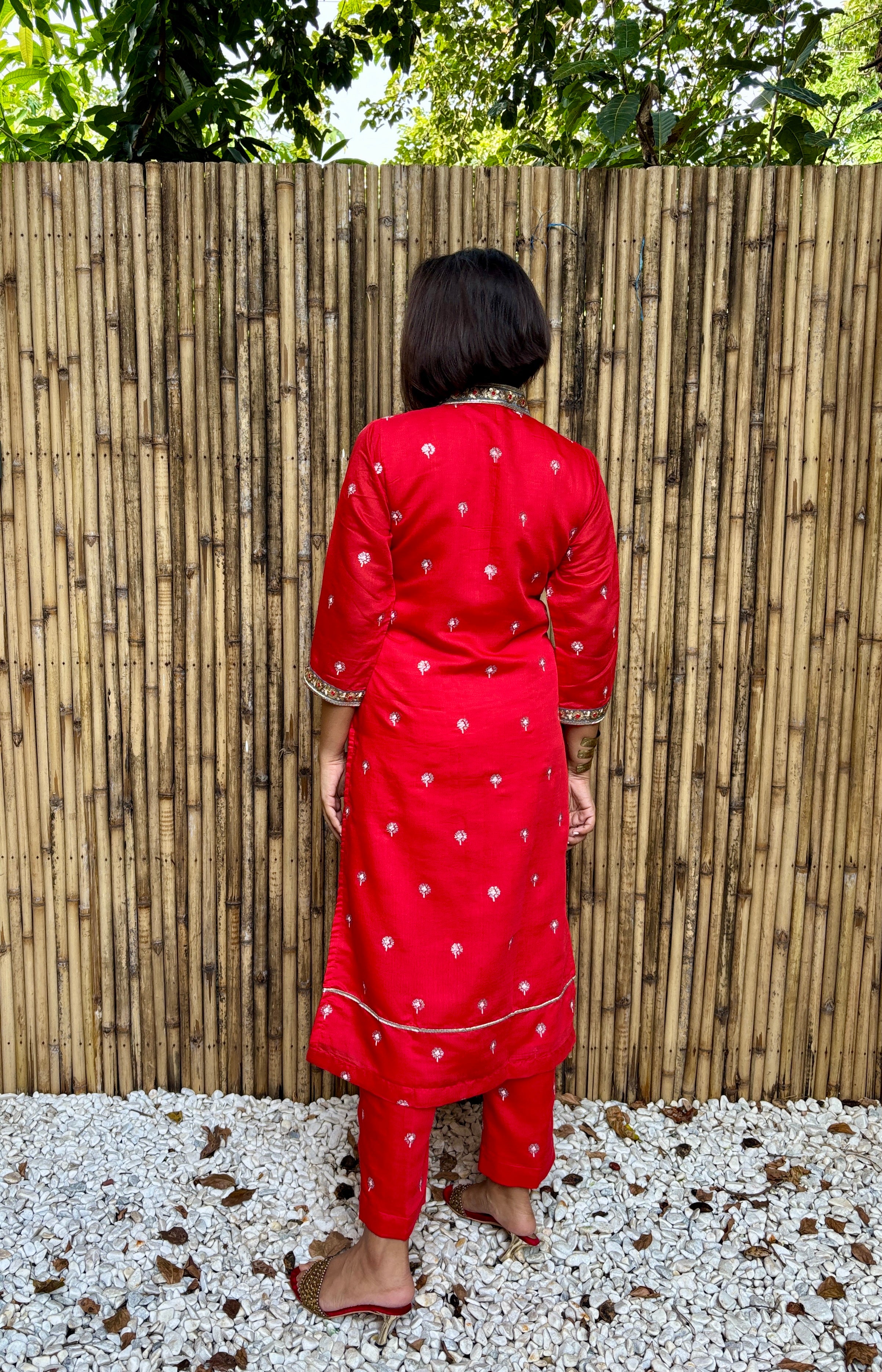 Red Chanderi Kurta Set