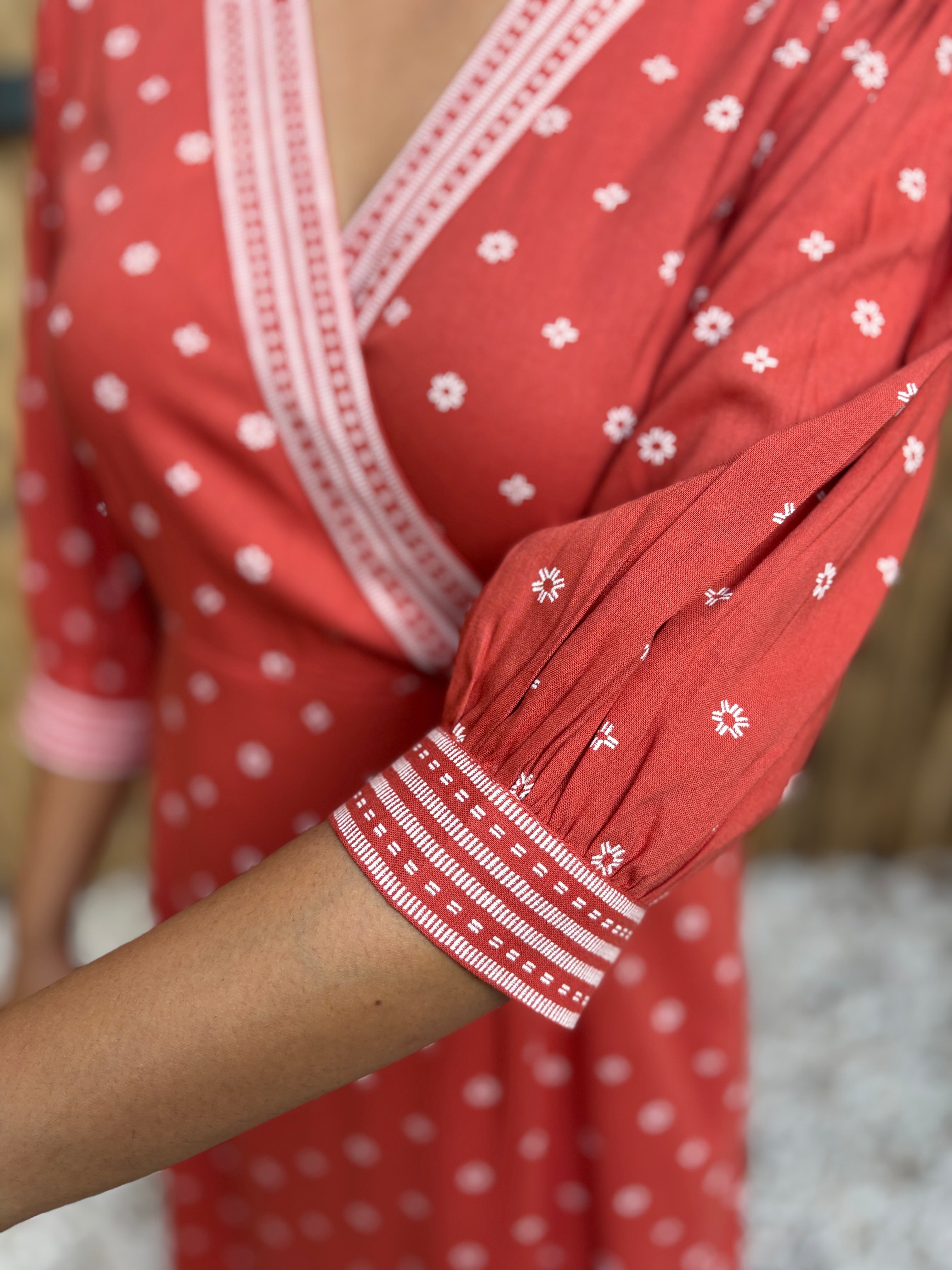 Coral Printed A-Line Midi Dress