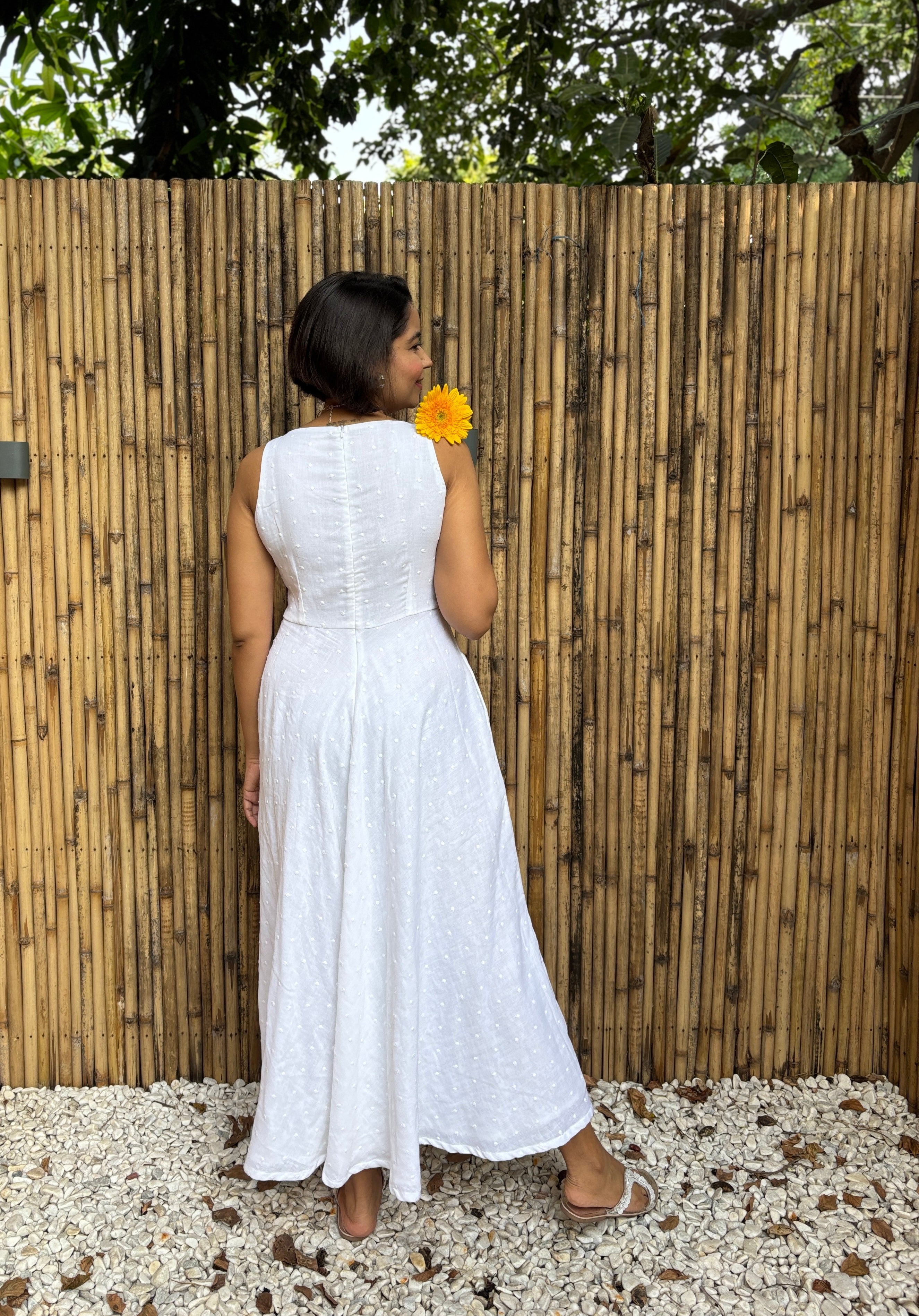 White Cotton Butta Flared Maxi Dress