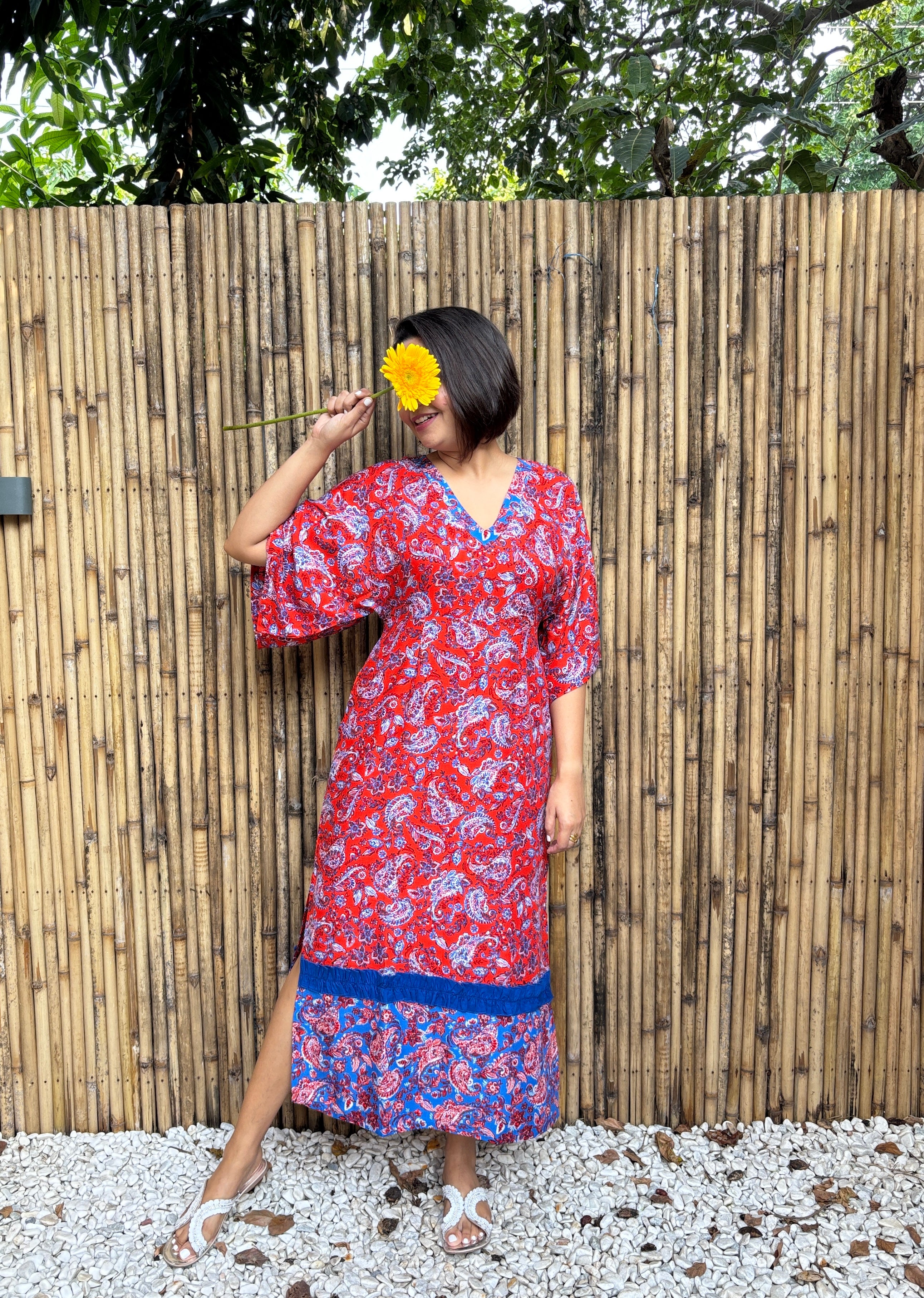 Red Paisley Kaftan Maxi Dress