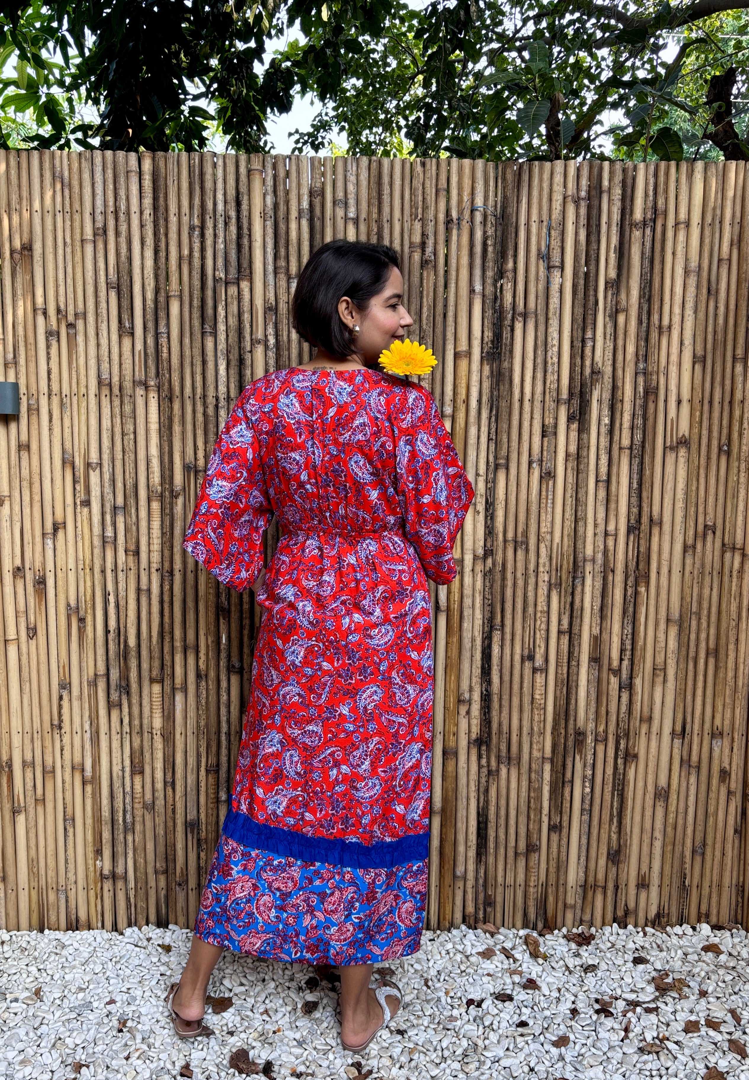 Red Paisley Kaftan Maxi Dress