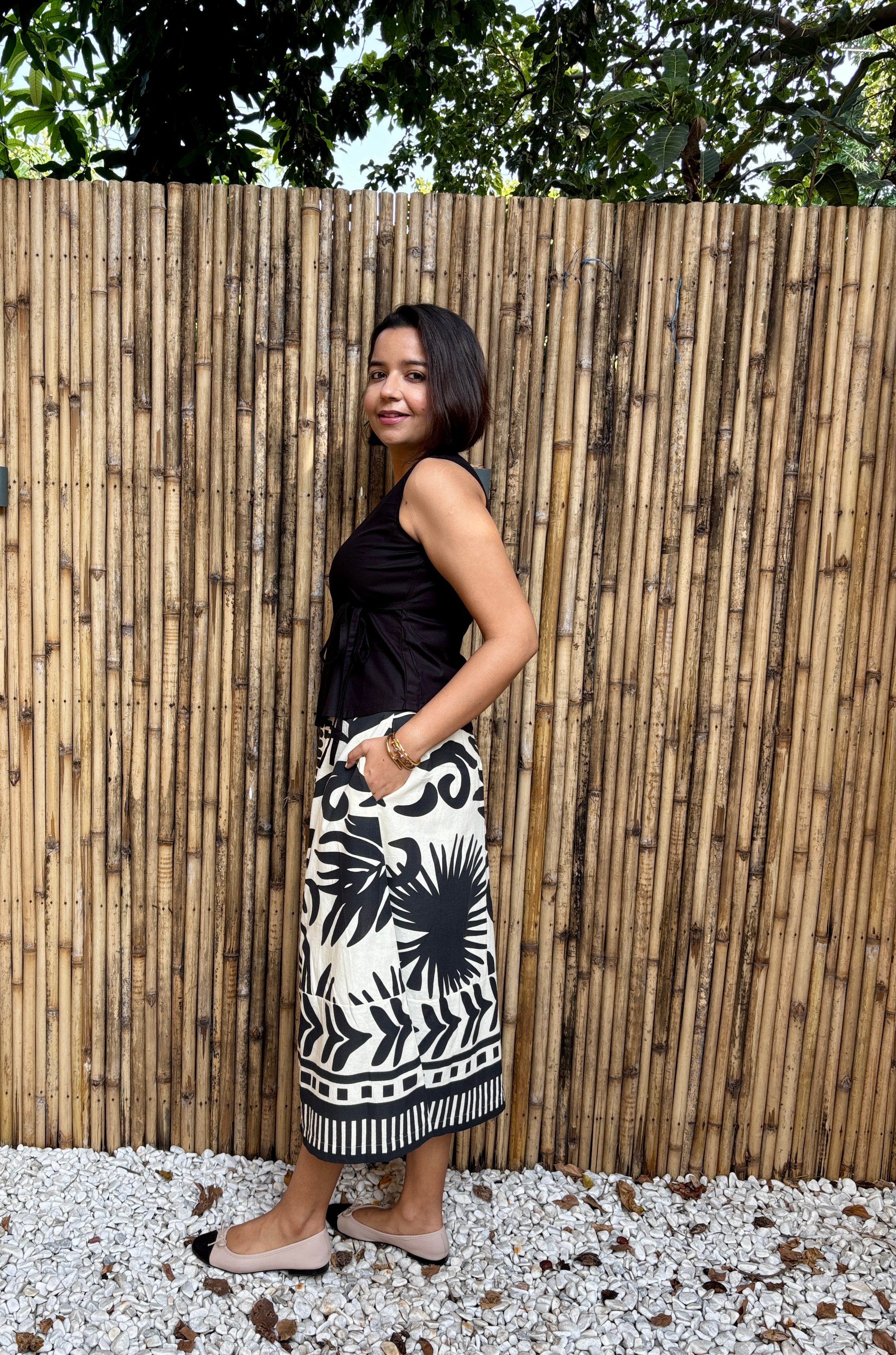 Black Cotton Wrap Top