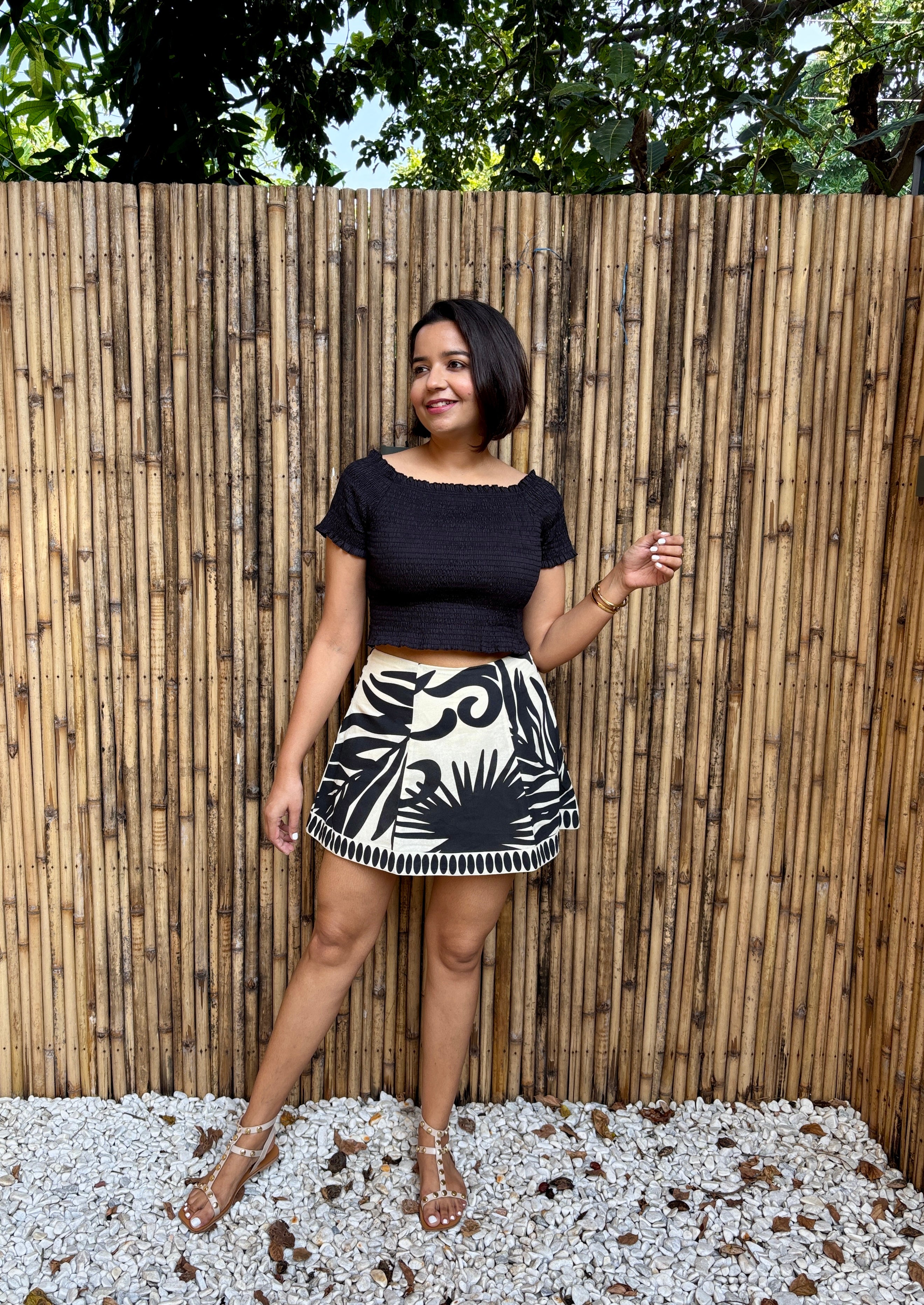 Black & Ivory Tropical Palm Skorts