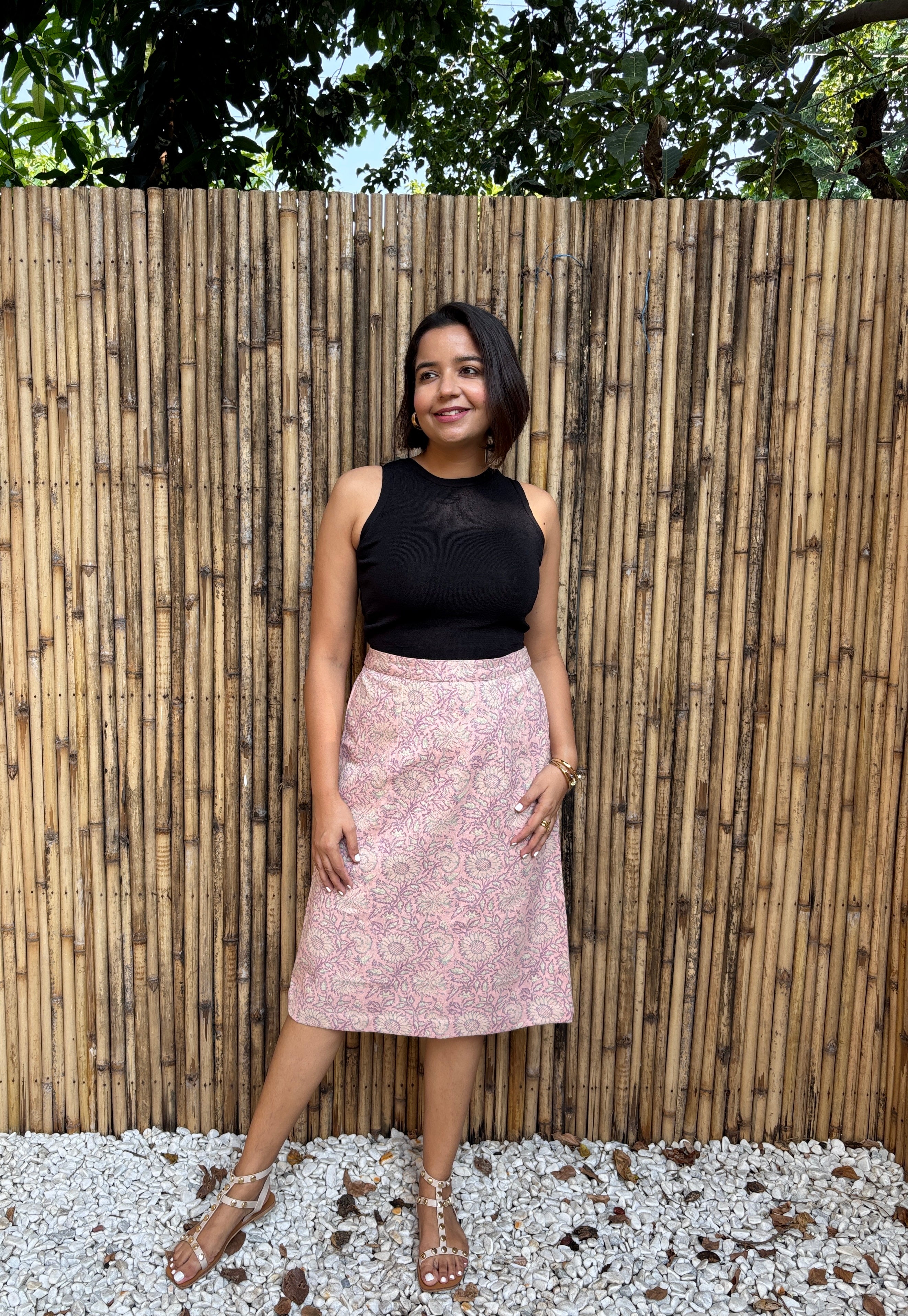 Pink Jacquard Midi Skirt