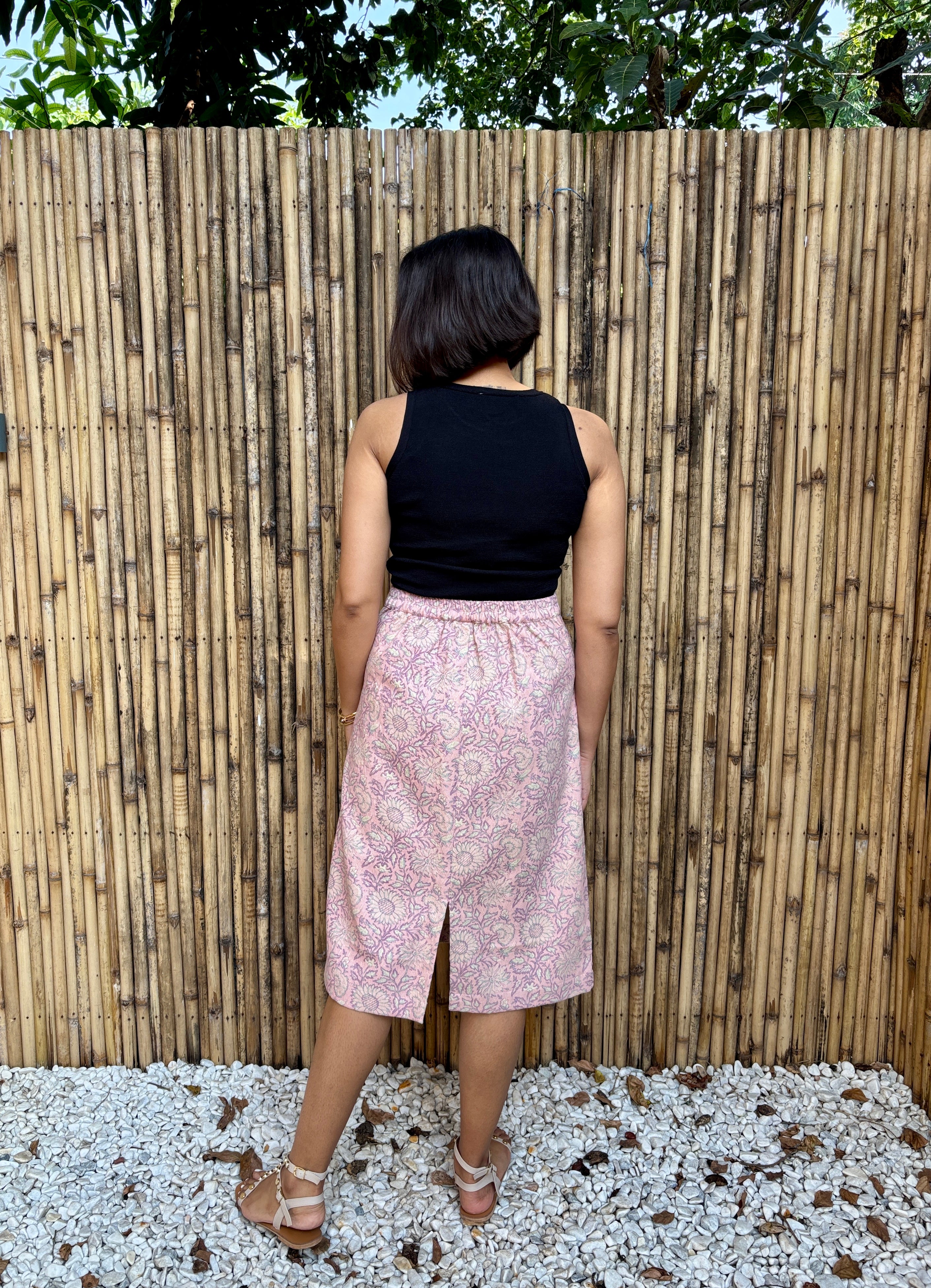 Pink Jacquard Midi Skirt