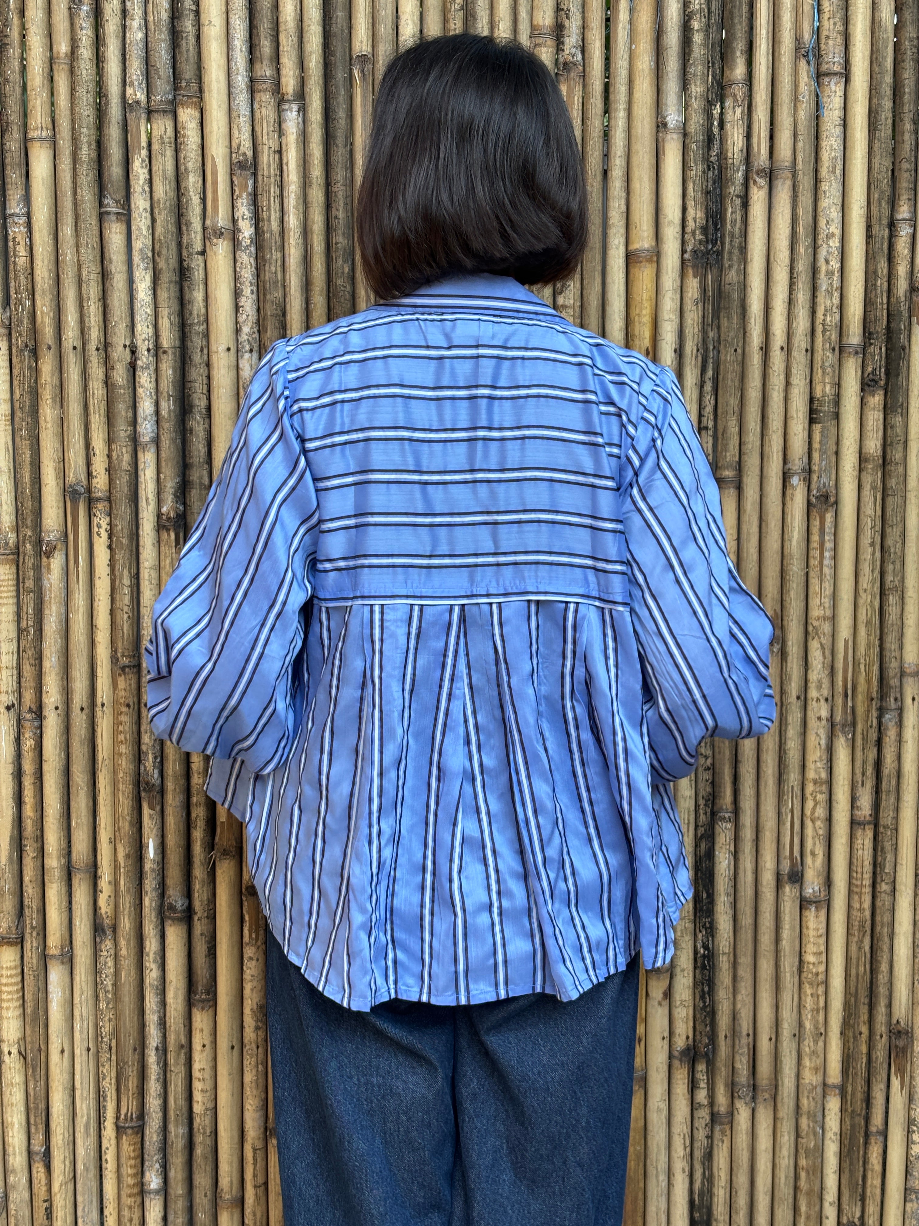 Blue Azure Stripe High-Low Shirt