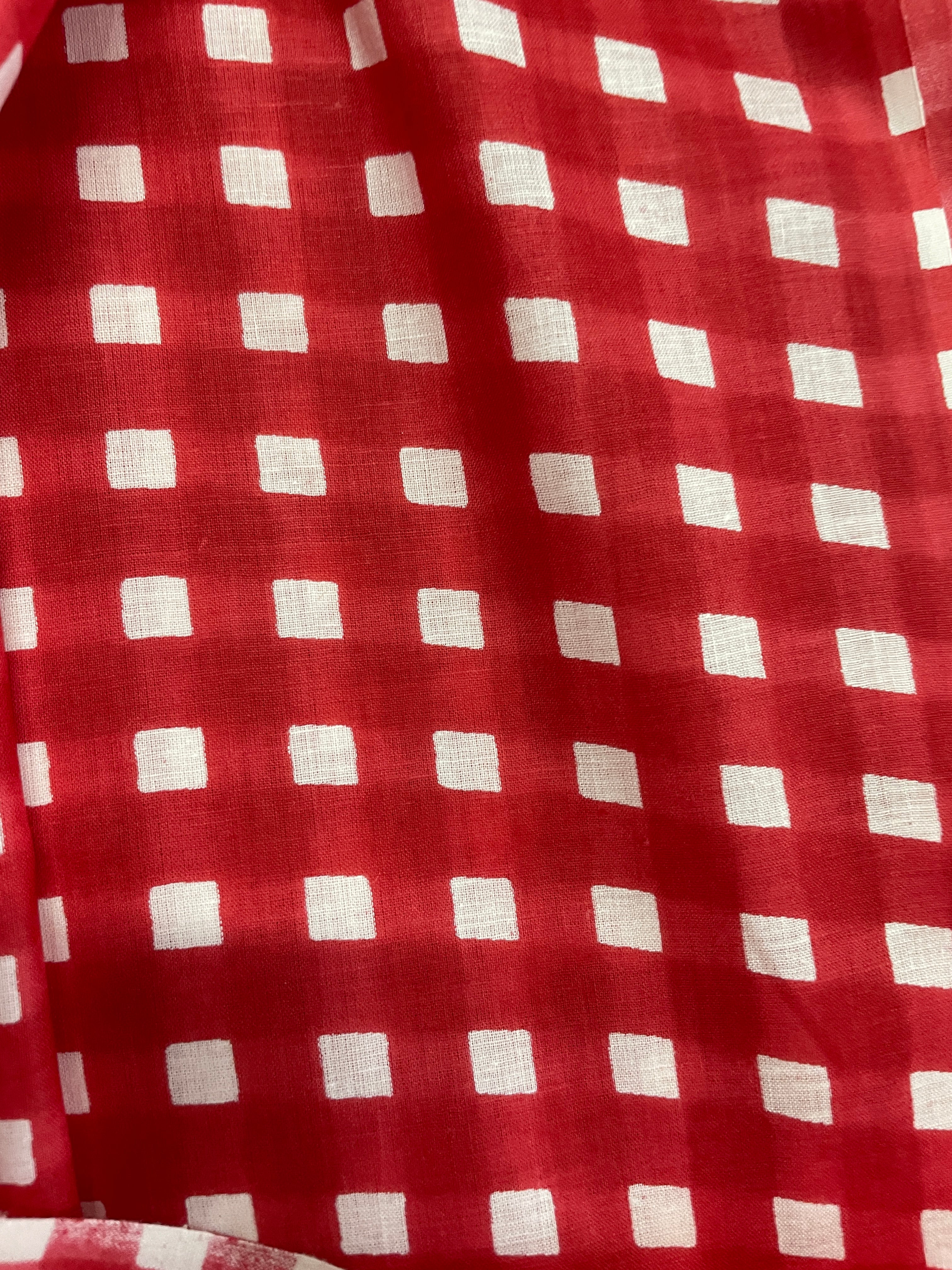 Red Gingham Applique Dress with Pockets