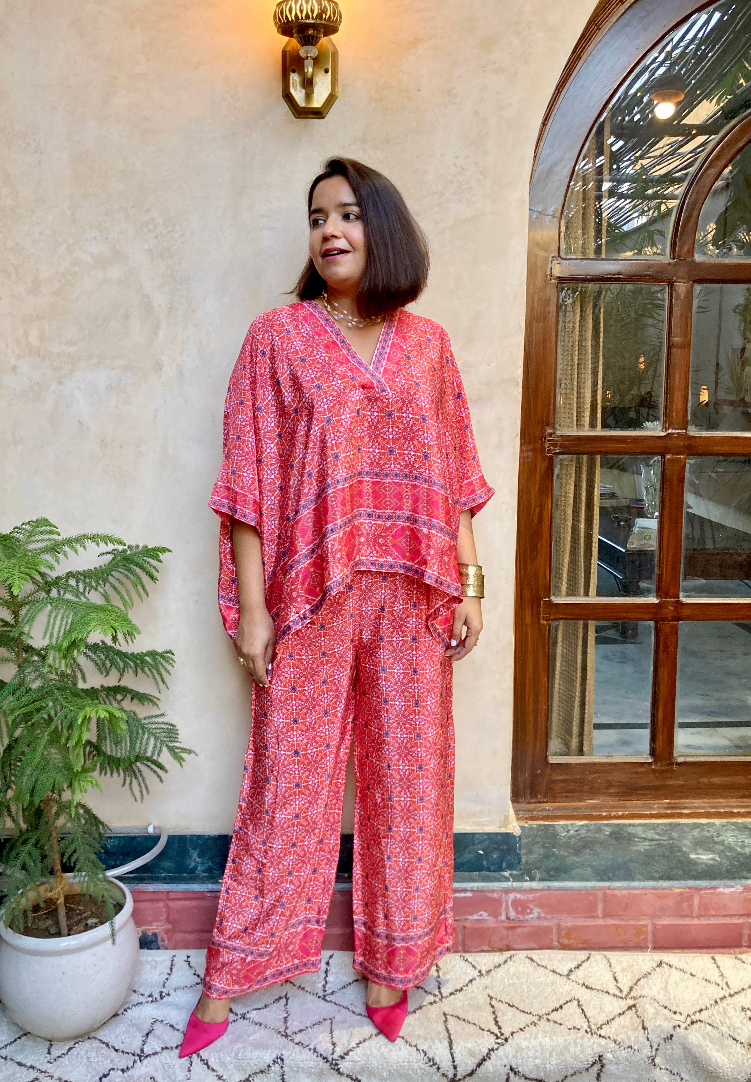 Natural Silk Red Bandhani Coord Set image 6