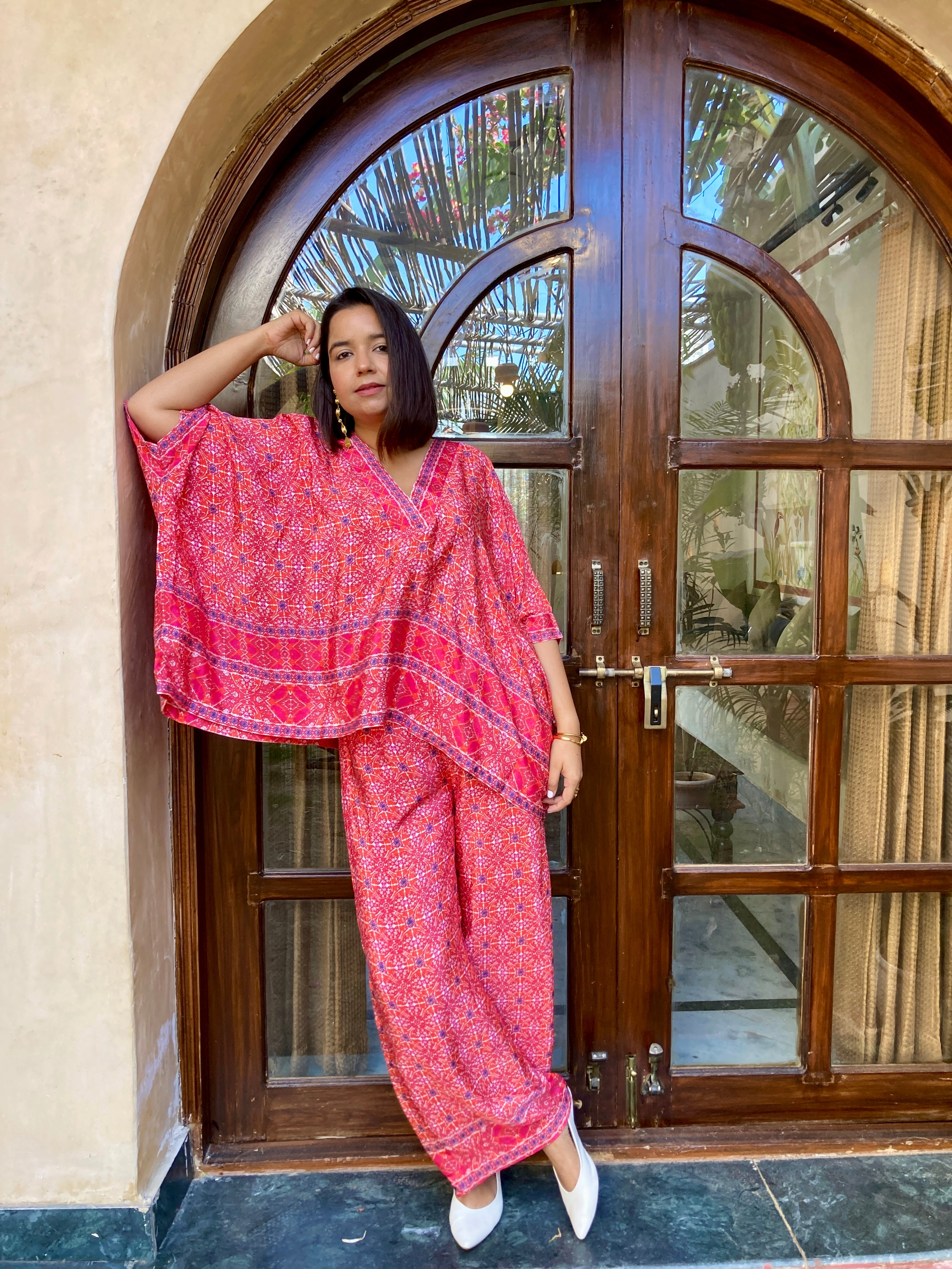 Natural Silk Red Bandhani Coord Set image 2