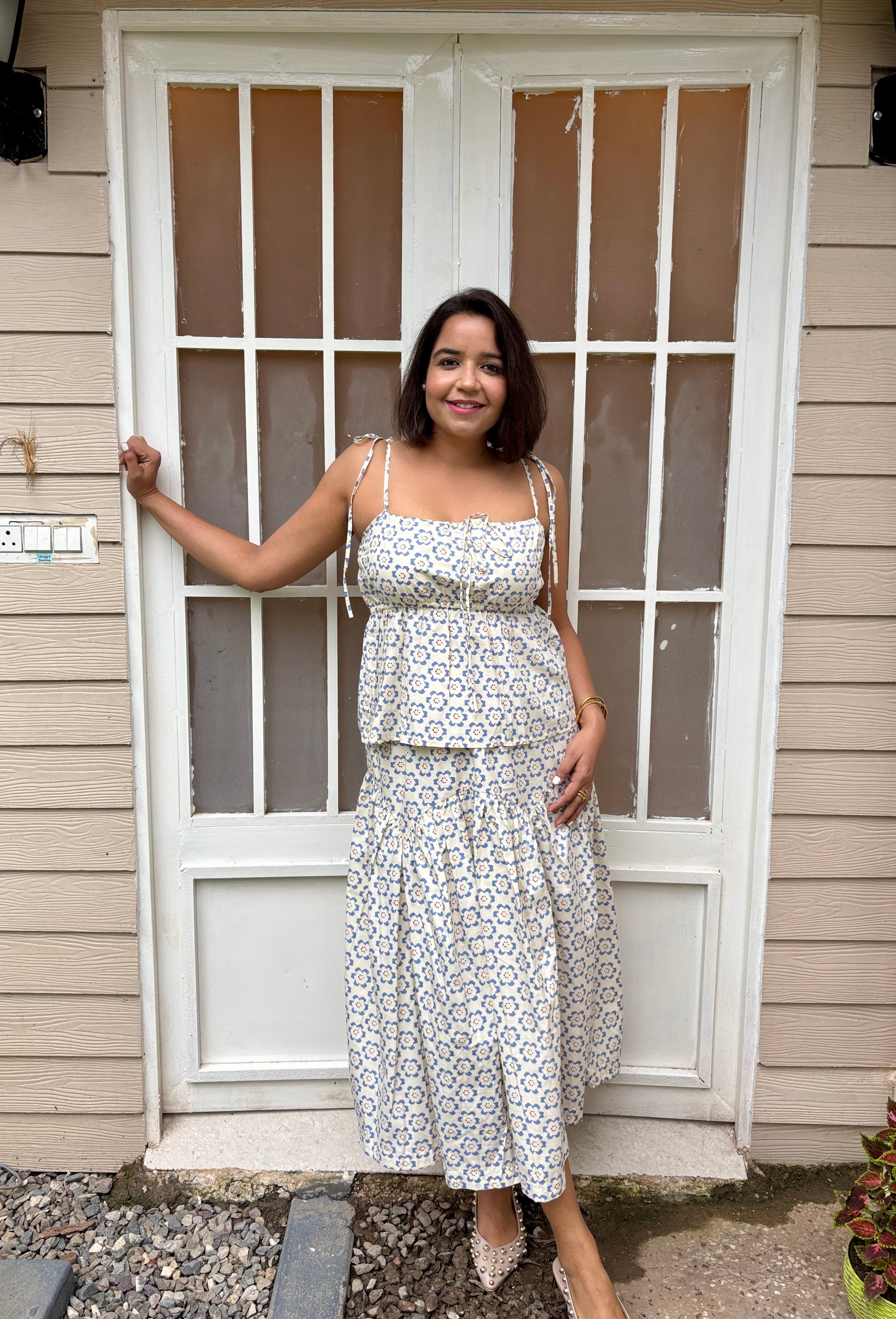 Bloom Garden Cotton Coord Set with Tie-Up Top & Gathered Skirt image 3