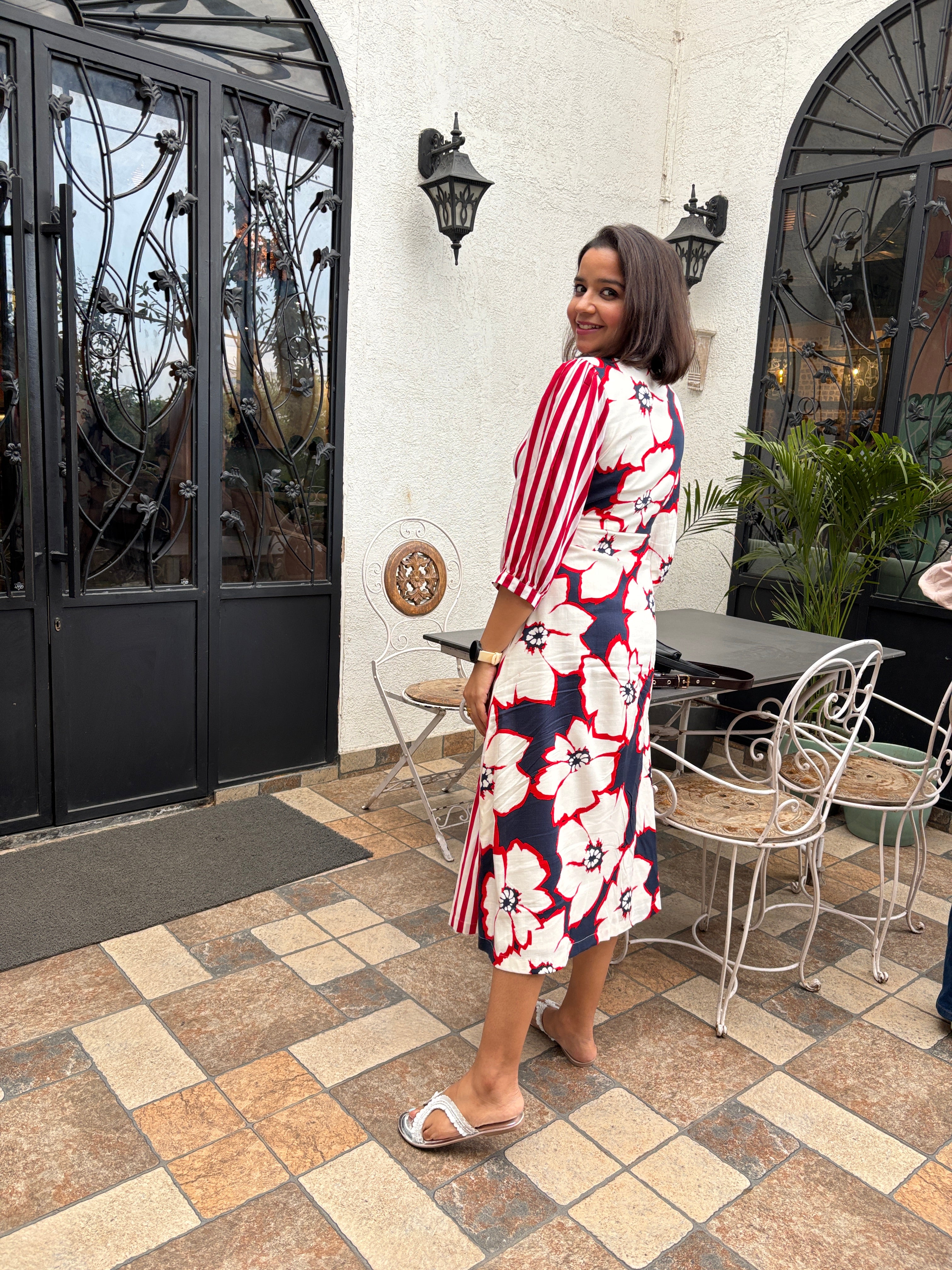 Floral Stripe Wrap Dress with Pockets image 1