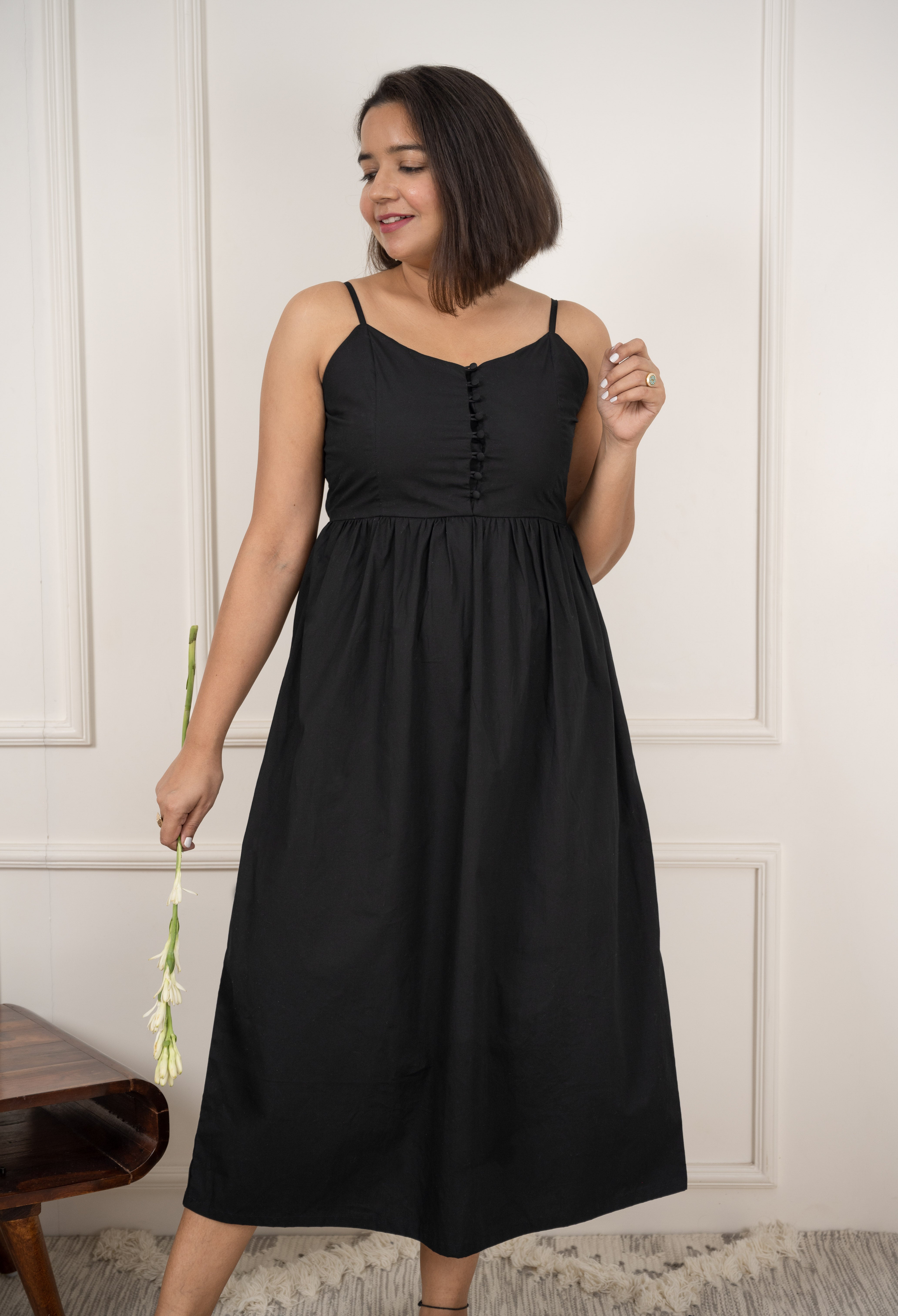 Black Smocked Maxi Dress image 0