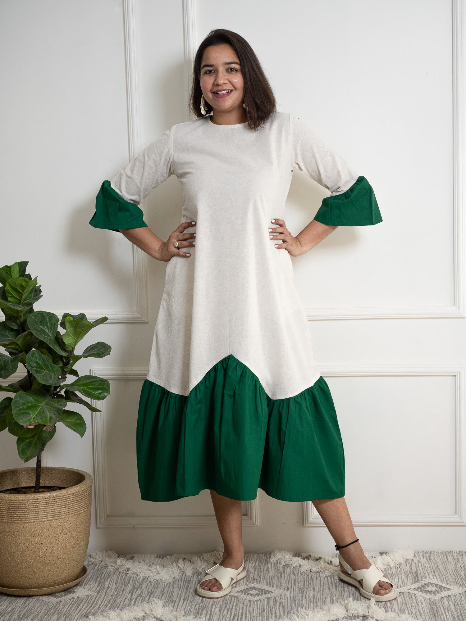 Beige Zigzag Midi Dress image 0