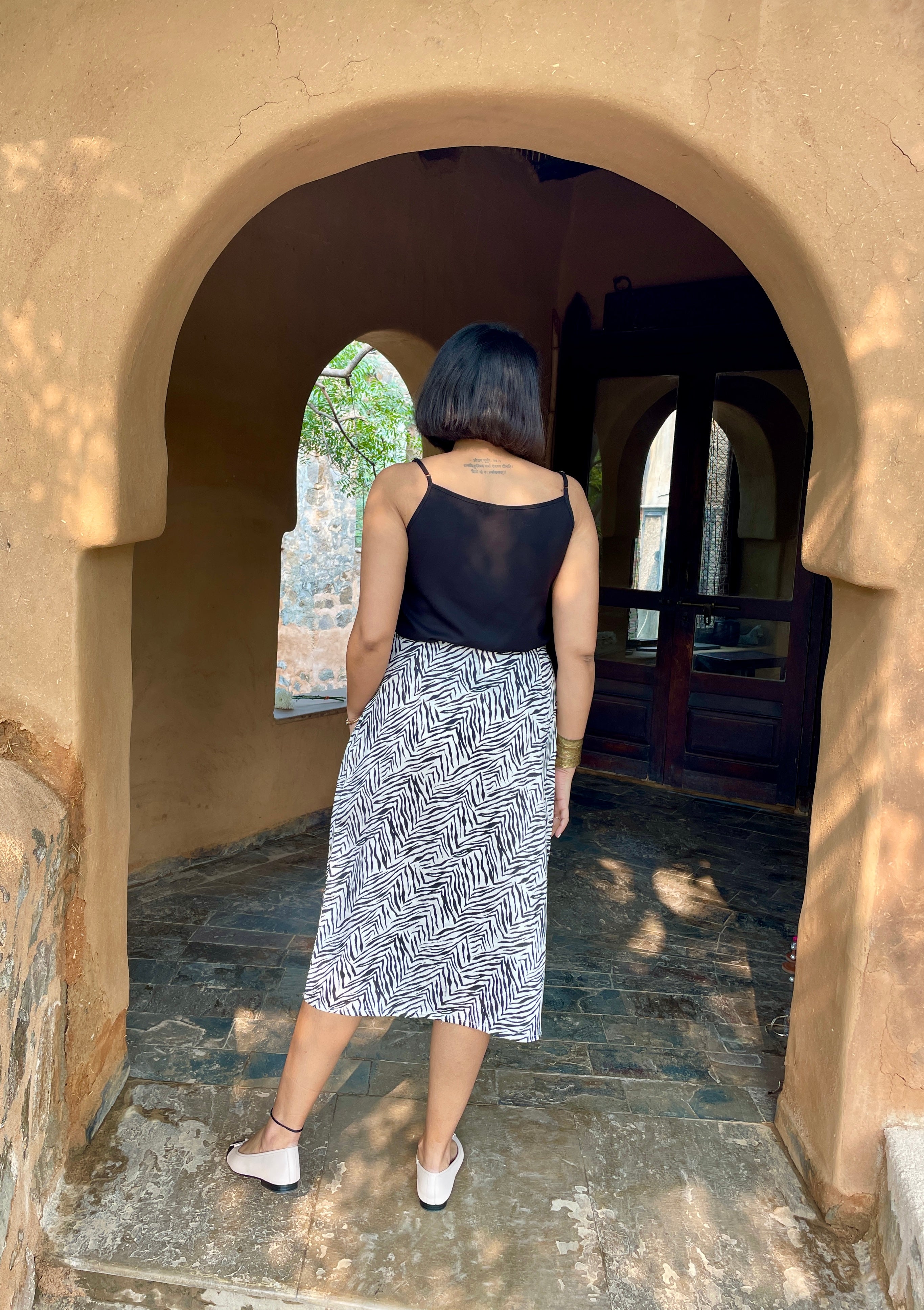 Beige Black Printed Midi Skirt image 2