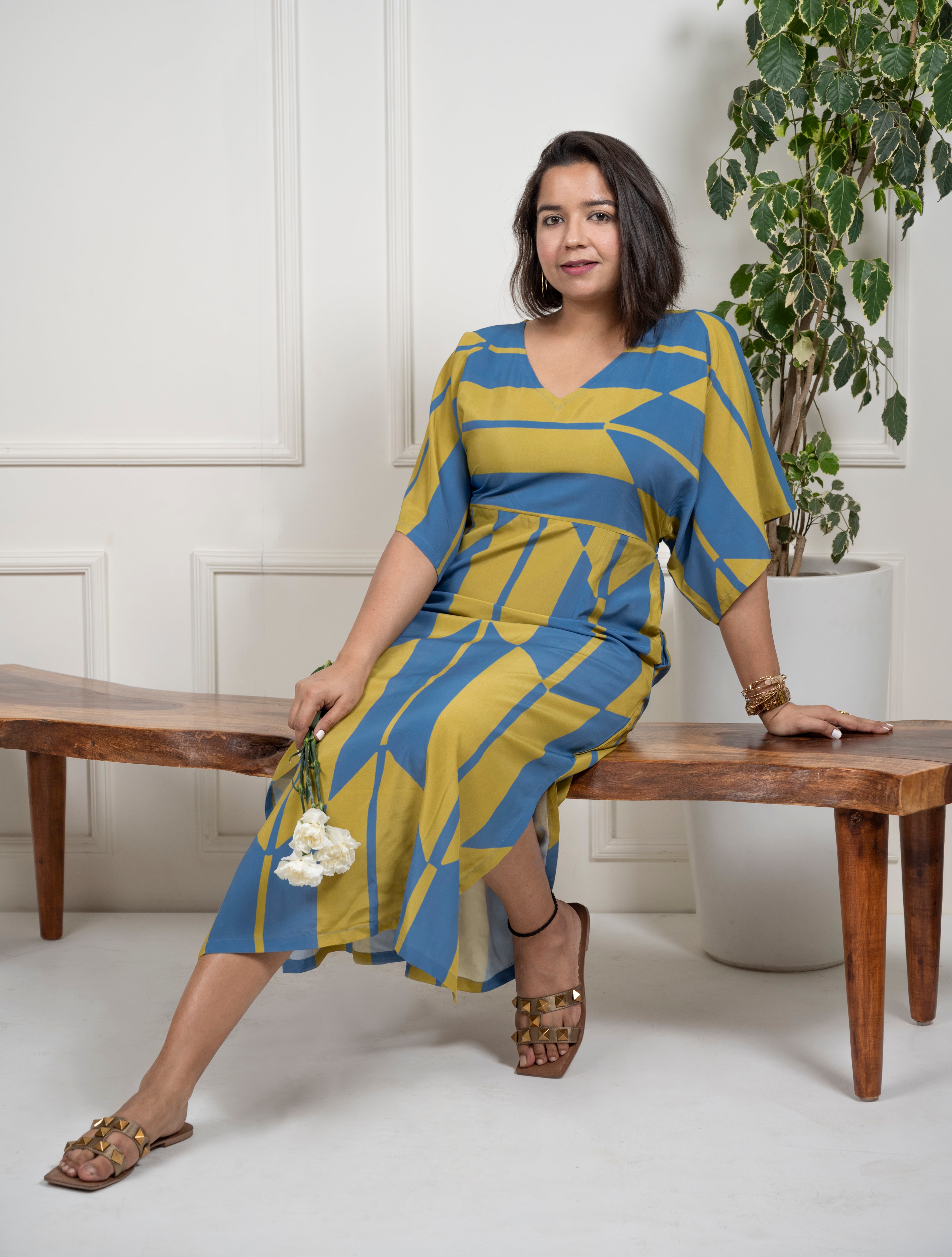 Olive Blue Kaftan Dress- XS, S image 0