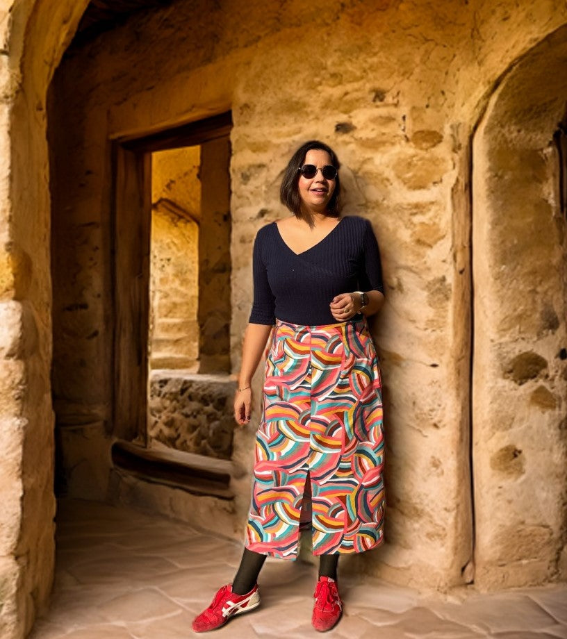 Rainbow Front Slit Midi Skirt image 1