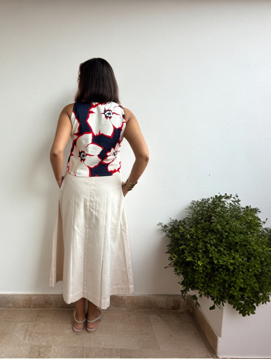 Floral Blue Beige Coord Set with Pockets image 1