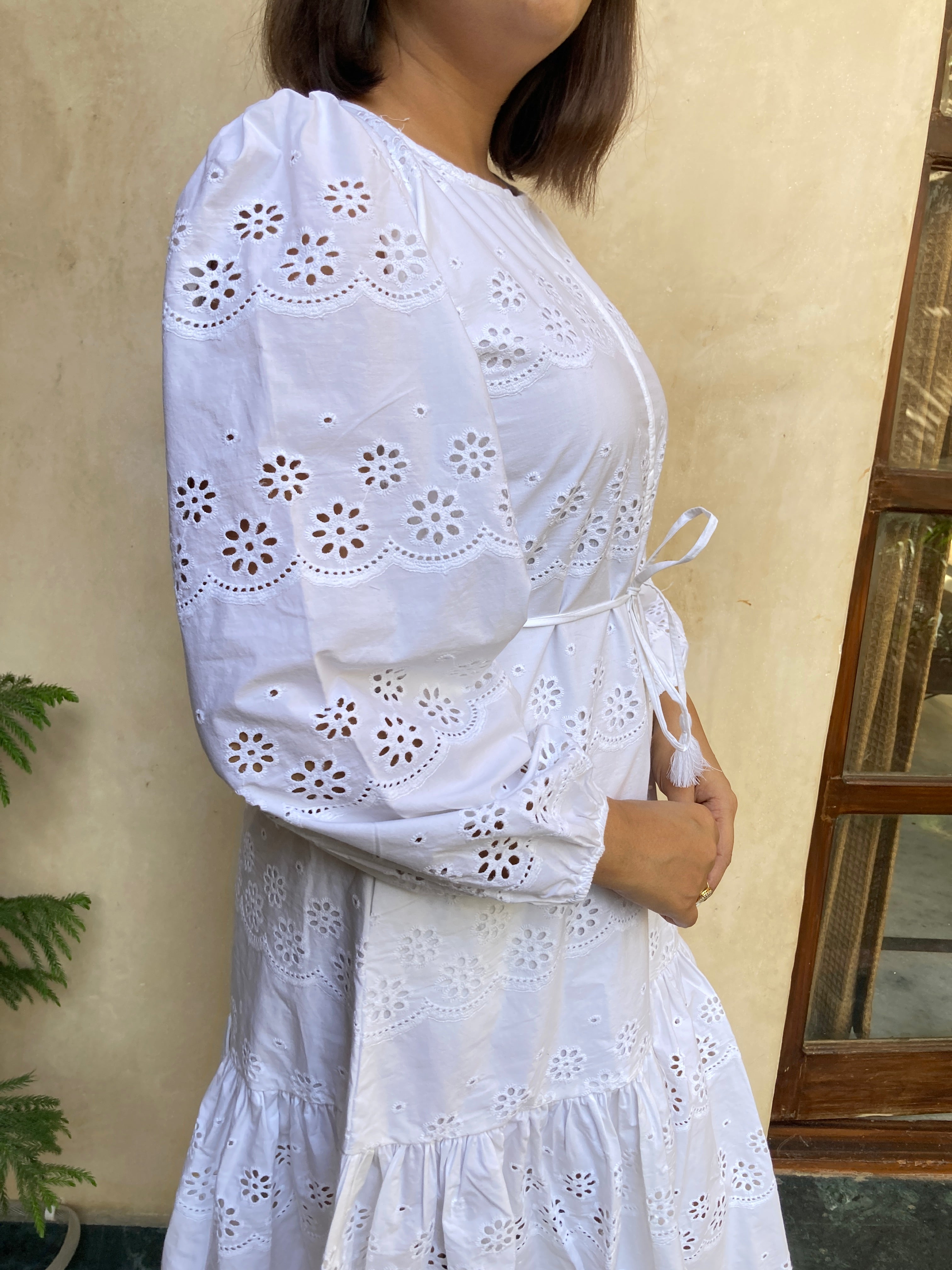 White Schiffli Midi Dress image 1