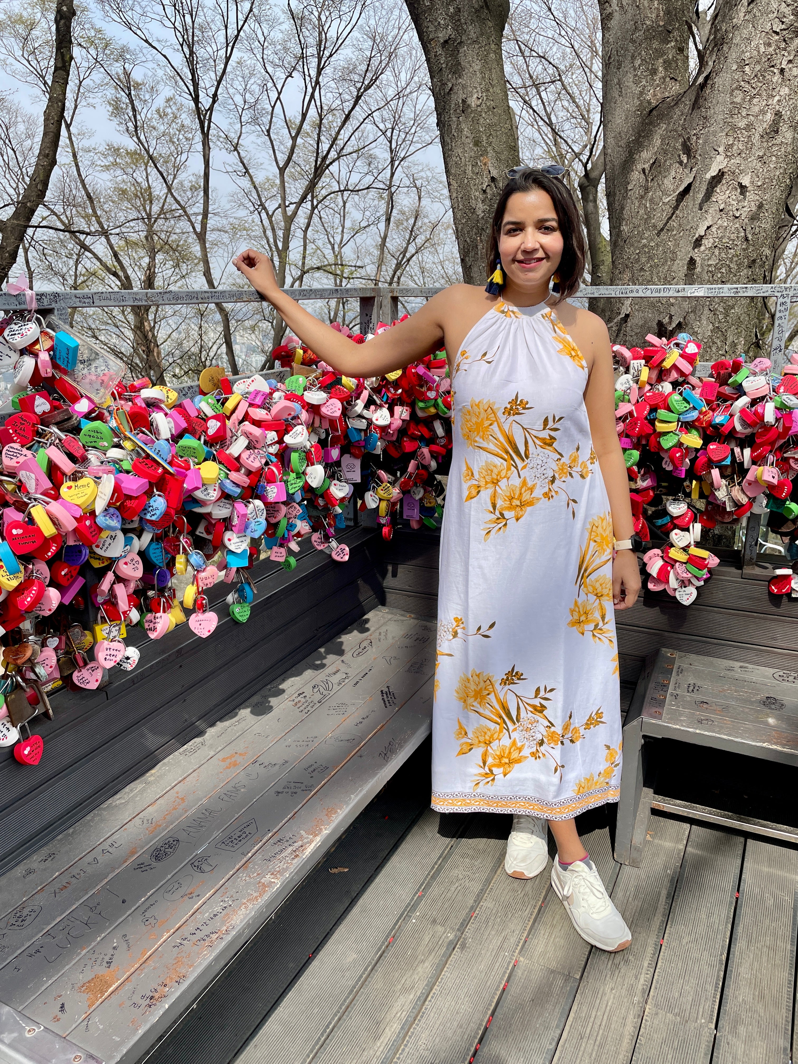 White Yellow Flower Halter Maxi Dress image 0