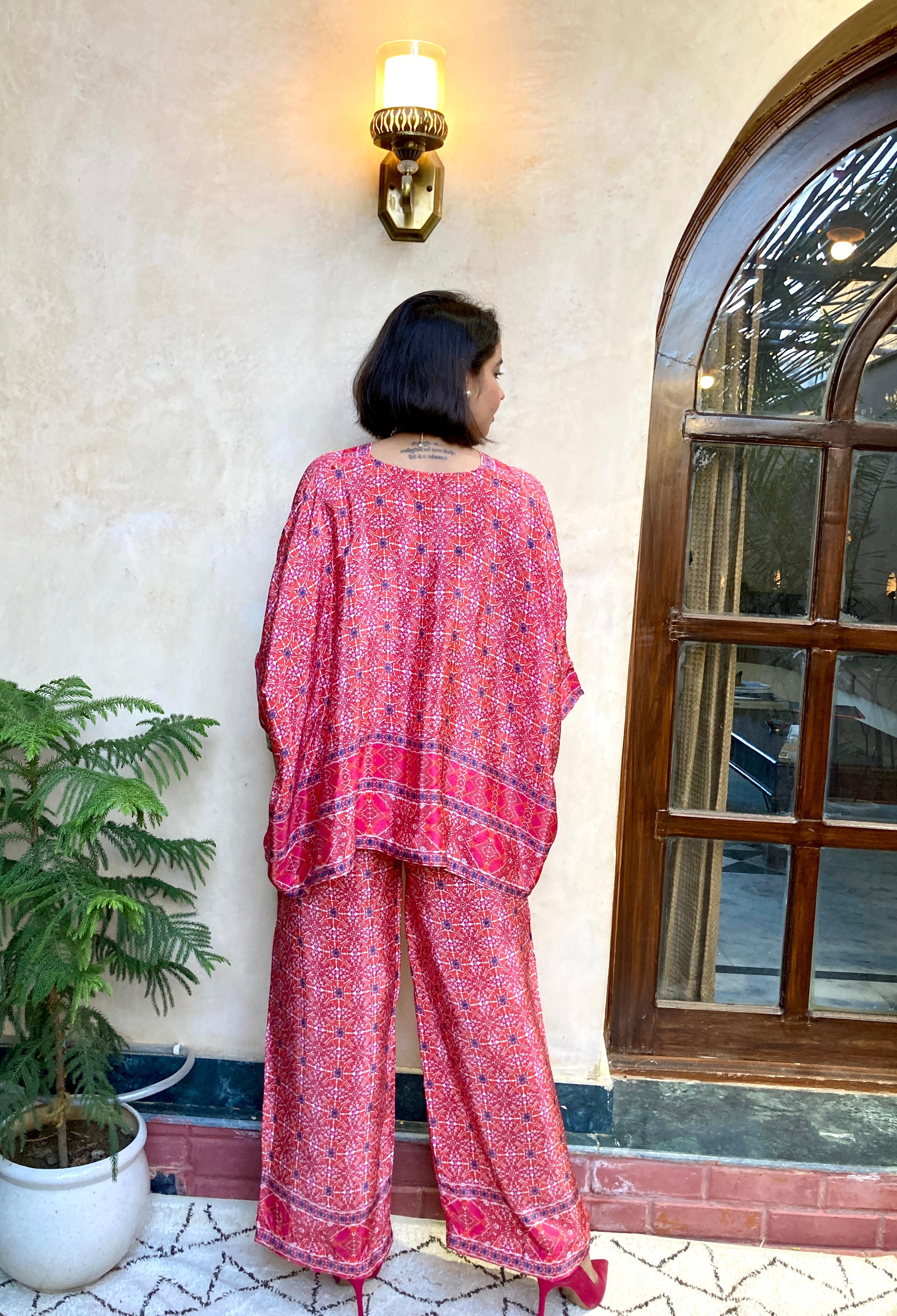 Natural Silk Red Bandhani Coord Set image 1