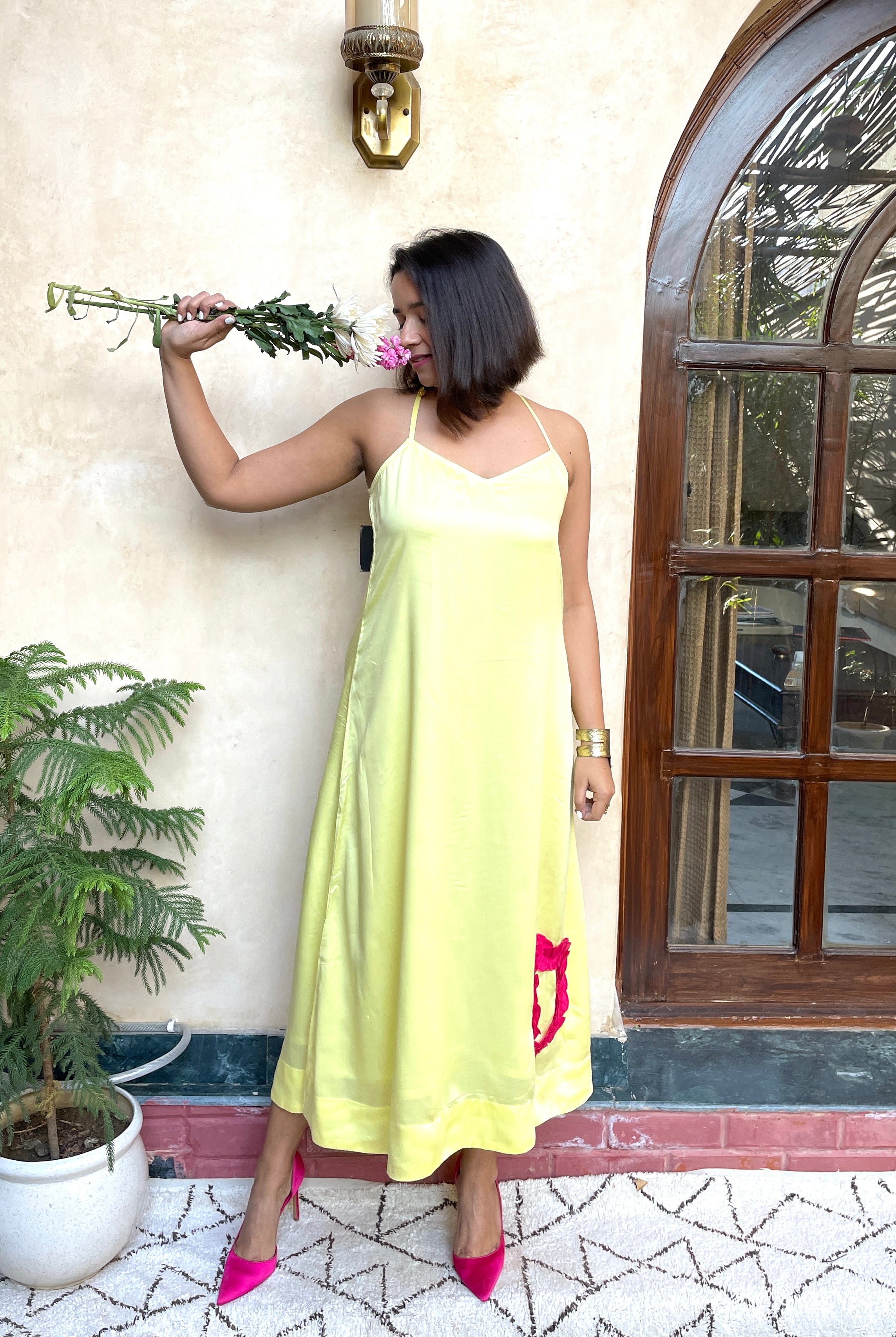 Yellow A Line Strappy Maxi Dress image 6