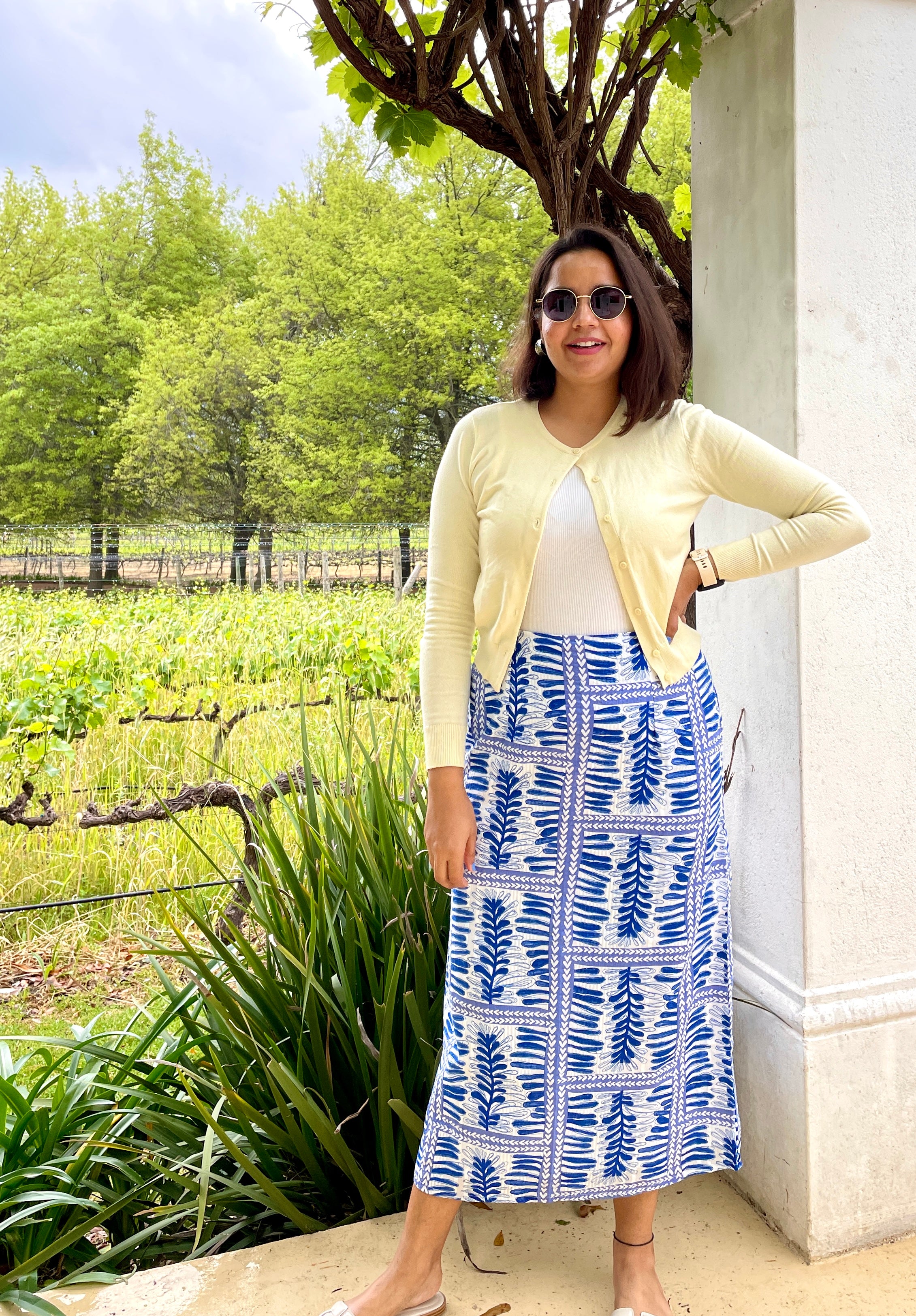 White Blue Printed Midi Skirt image 4