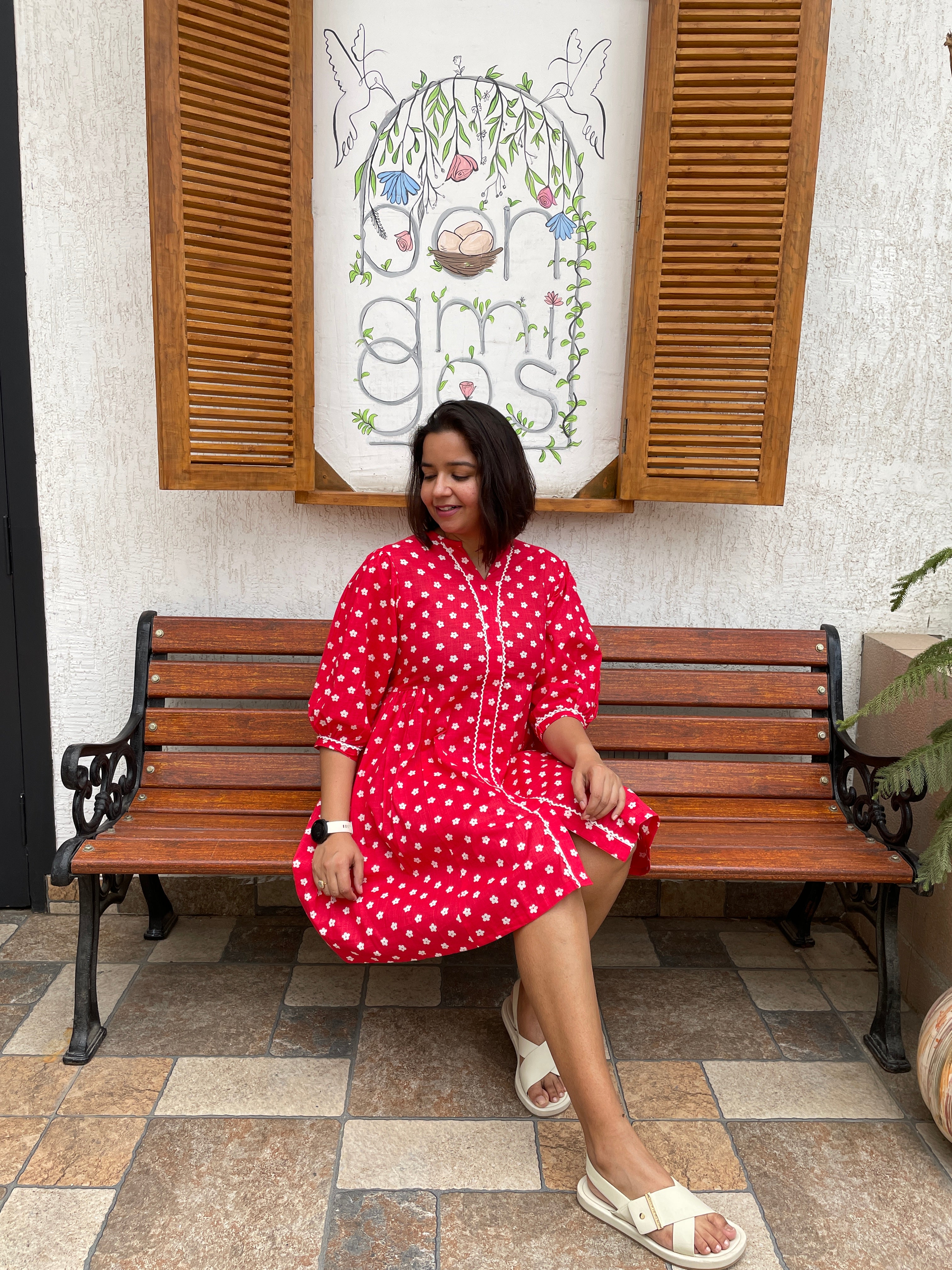 White Flower Red Skater Dress image 4