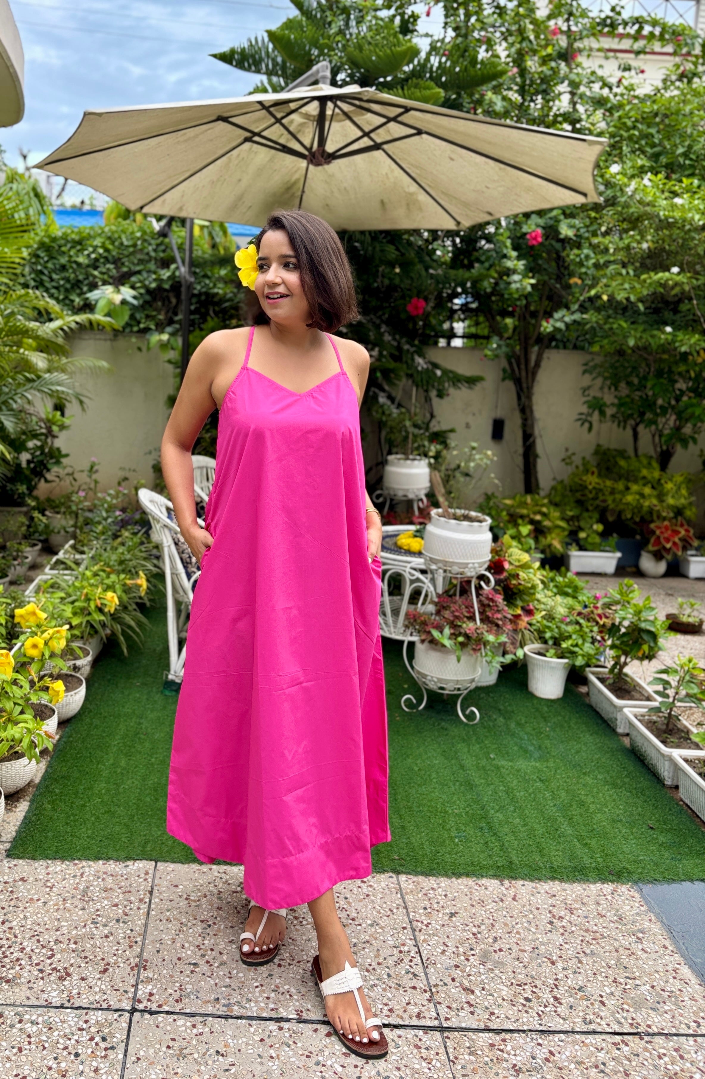 Pink Bloom Cotton A-Line Maxi Dress image 1