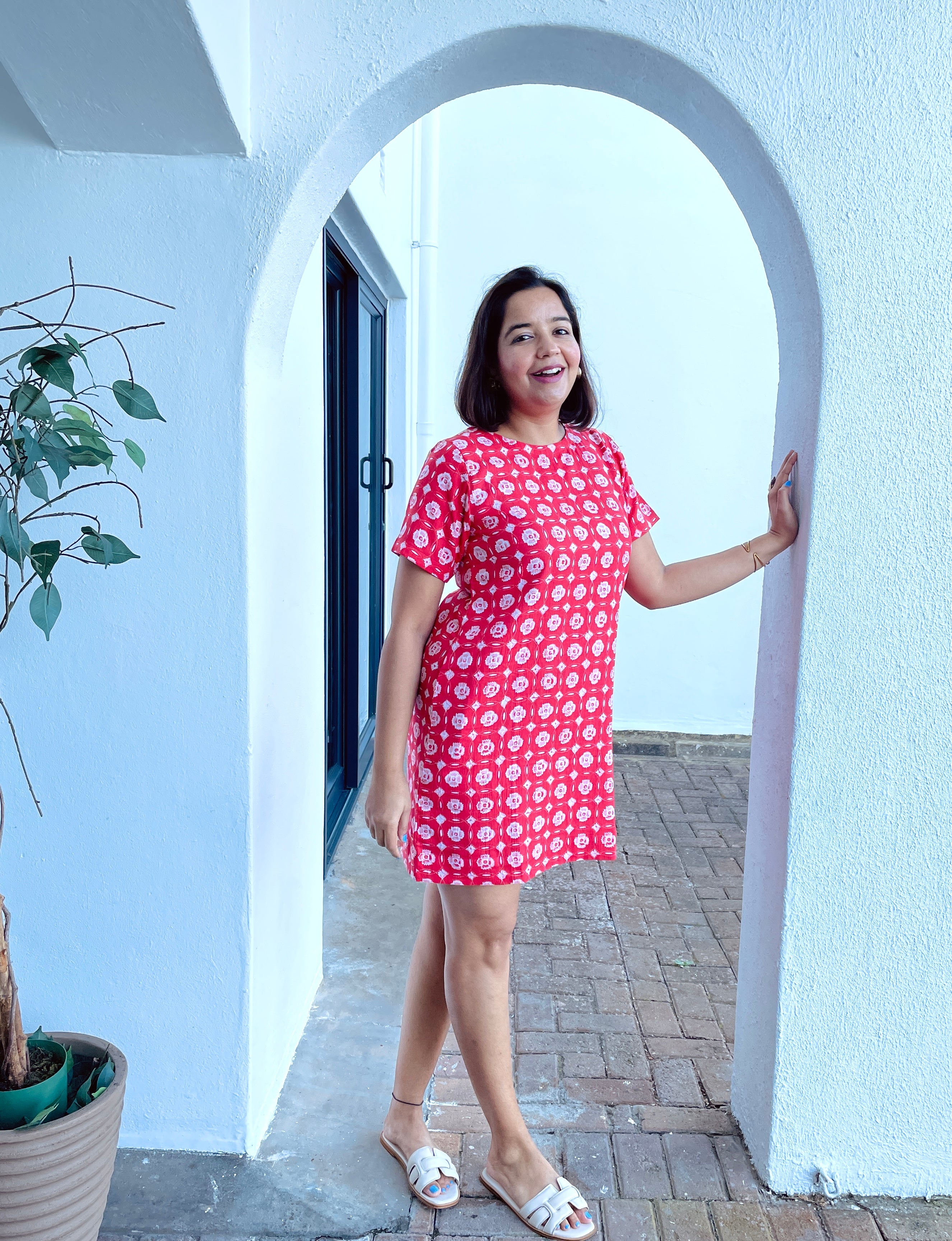 Red Printed Shift Dress image 5