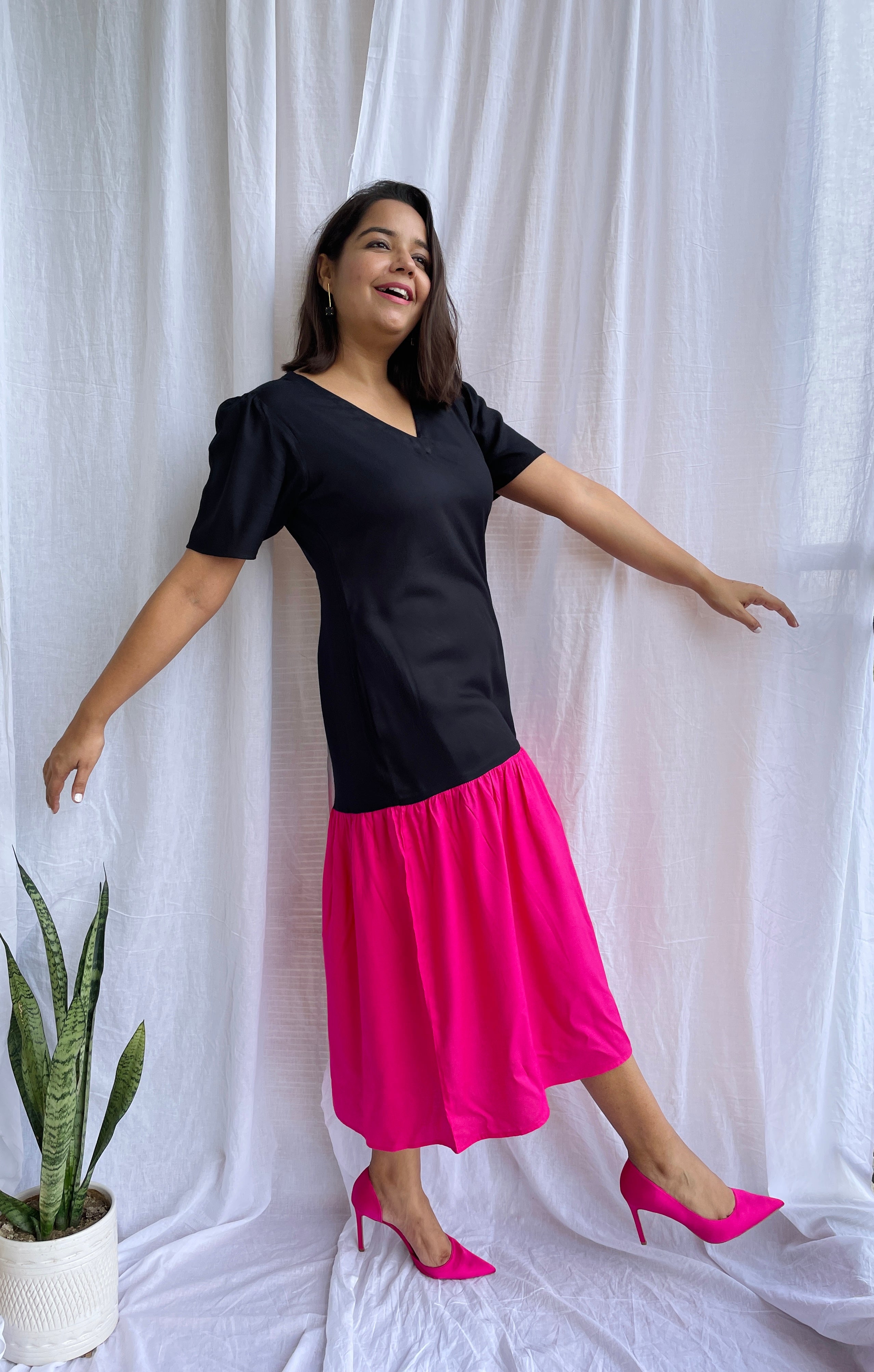 Black Magenta Frill Dress image 2