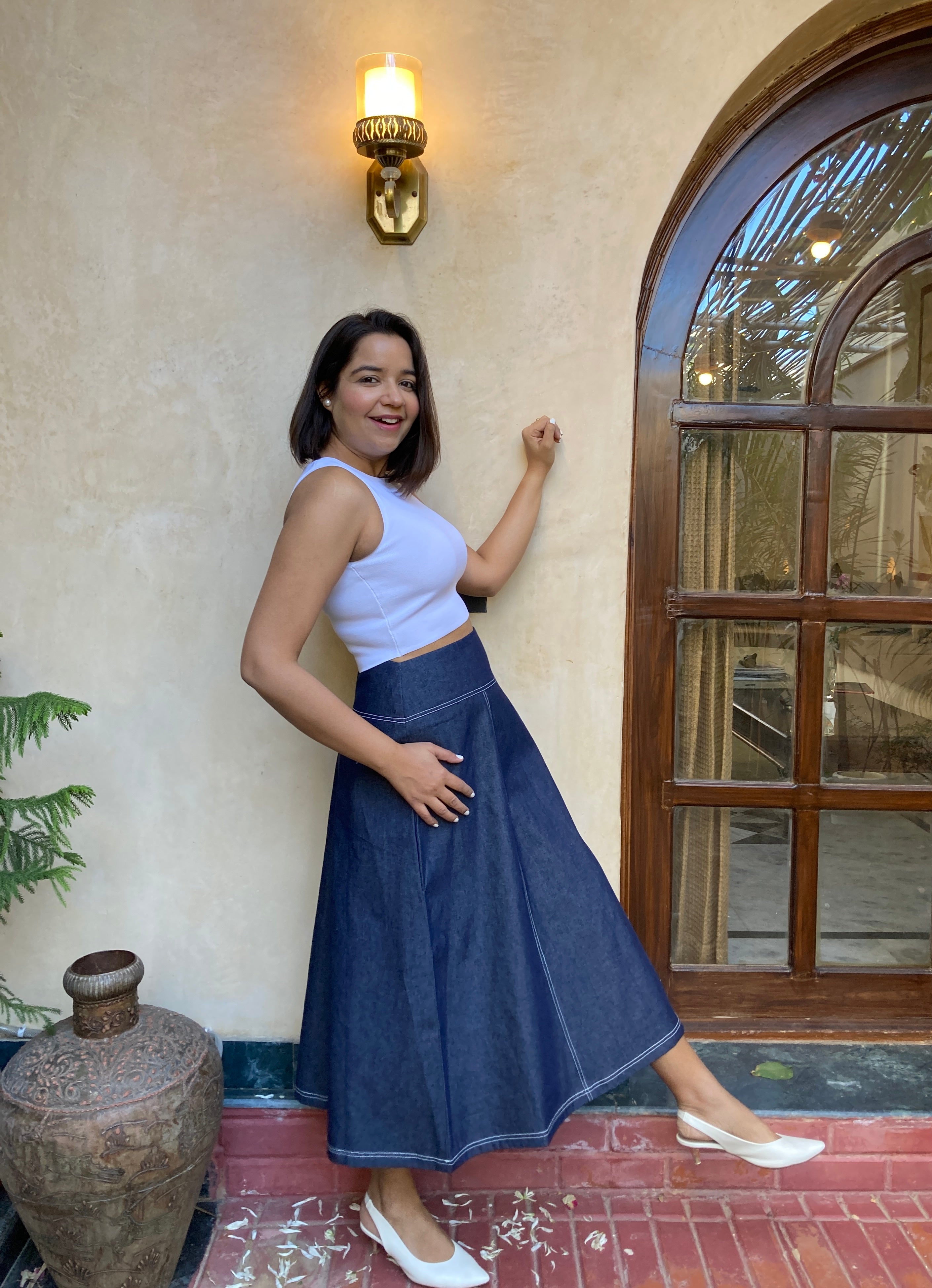 Navy Blue Denim Midi Skirt image 1
