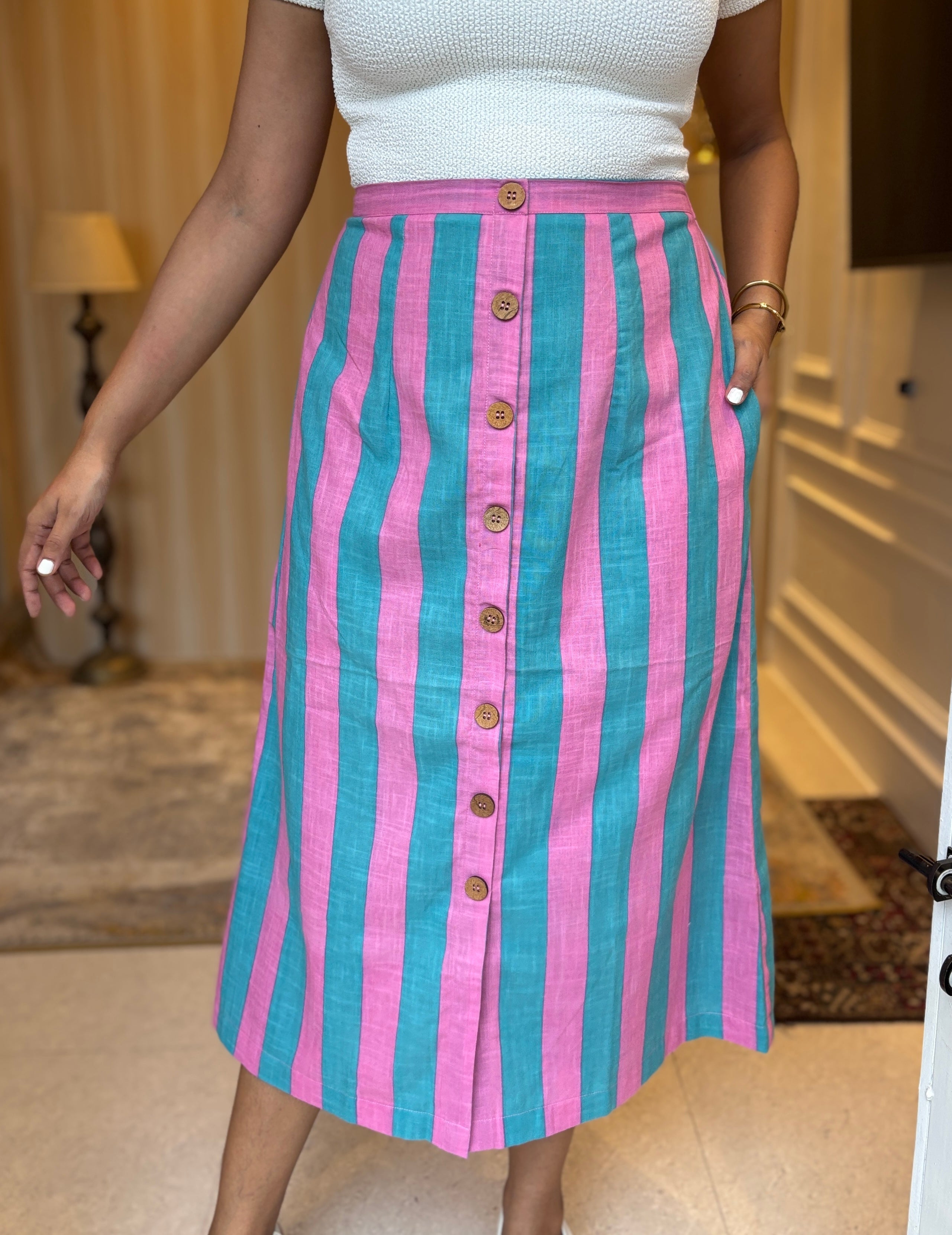 Candy Stripe A- Line Midi Skirt with Pockets image 1