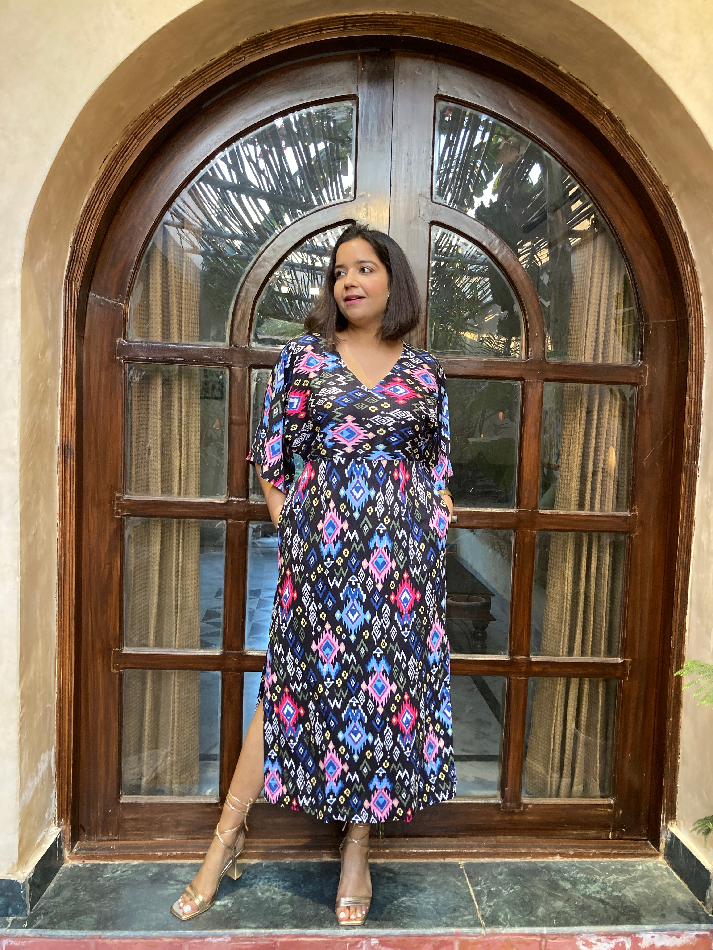 Black Ikat Kaftan Dress image 5