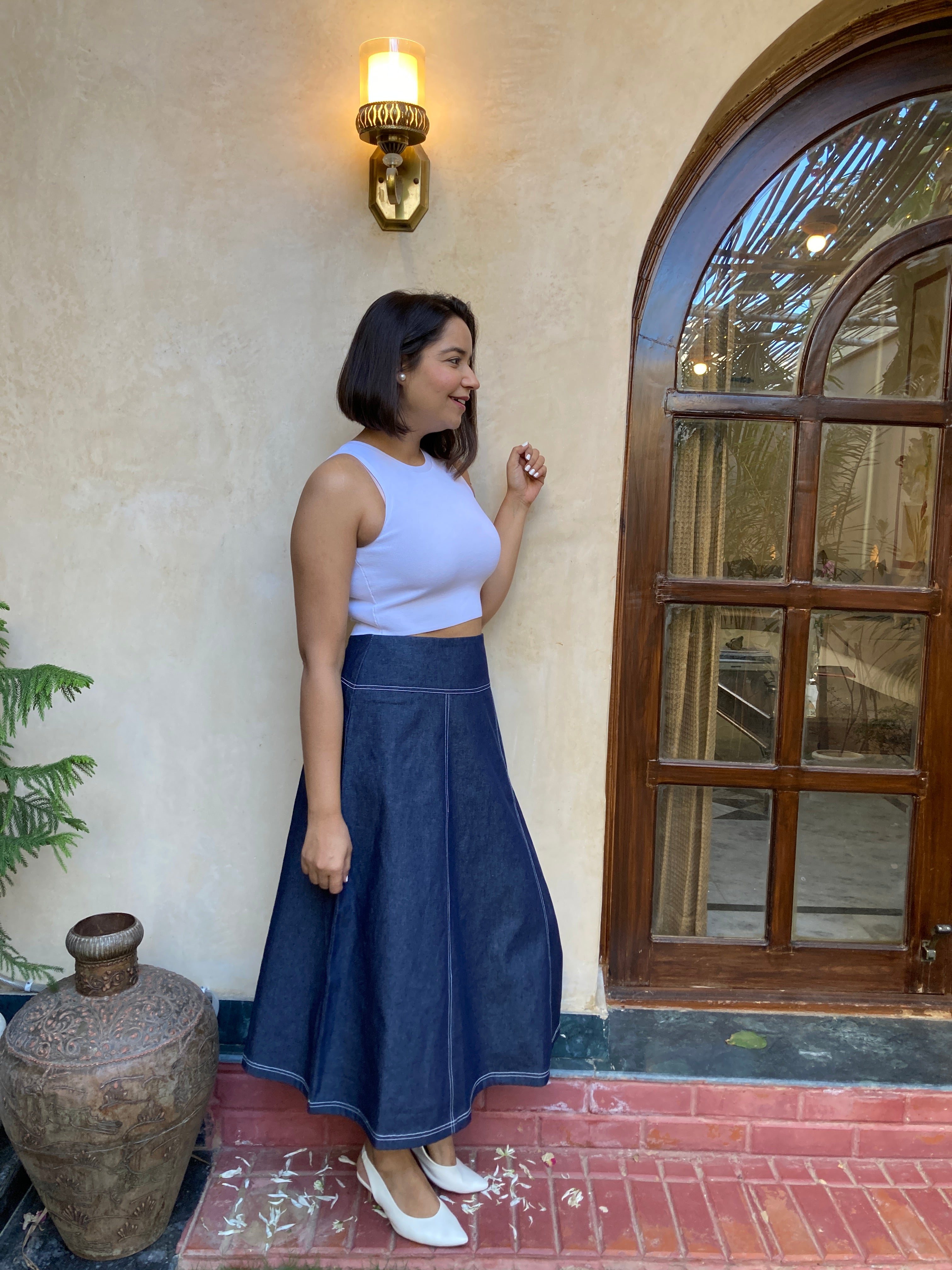 Navy Blue Denim Midi Skirt image 4