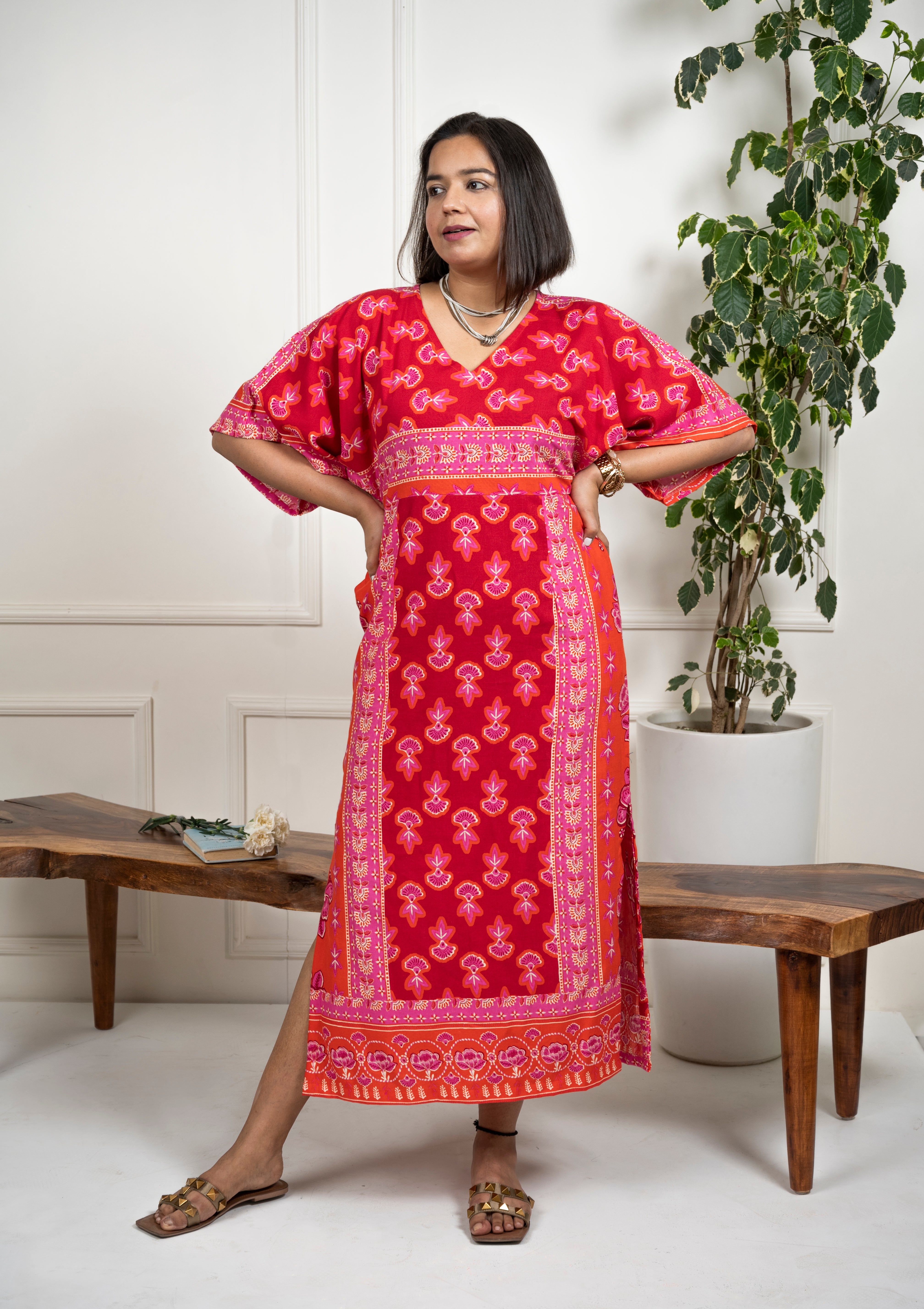 Orange Red Kaftan Dress image 2