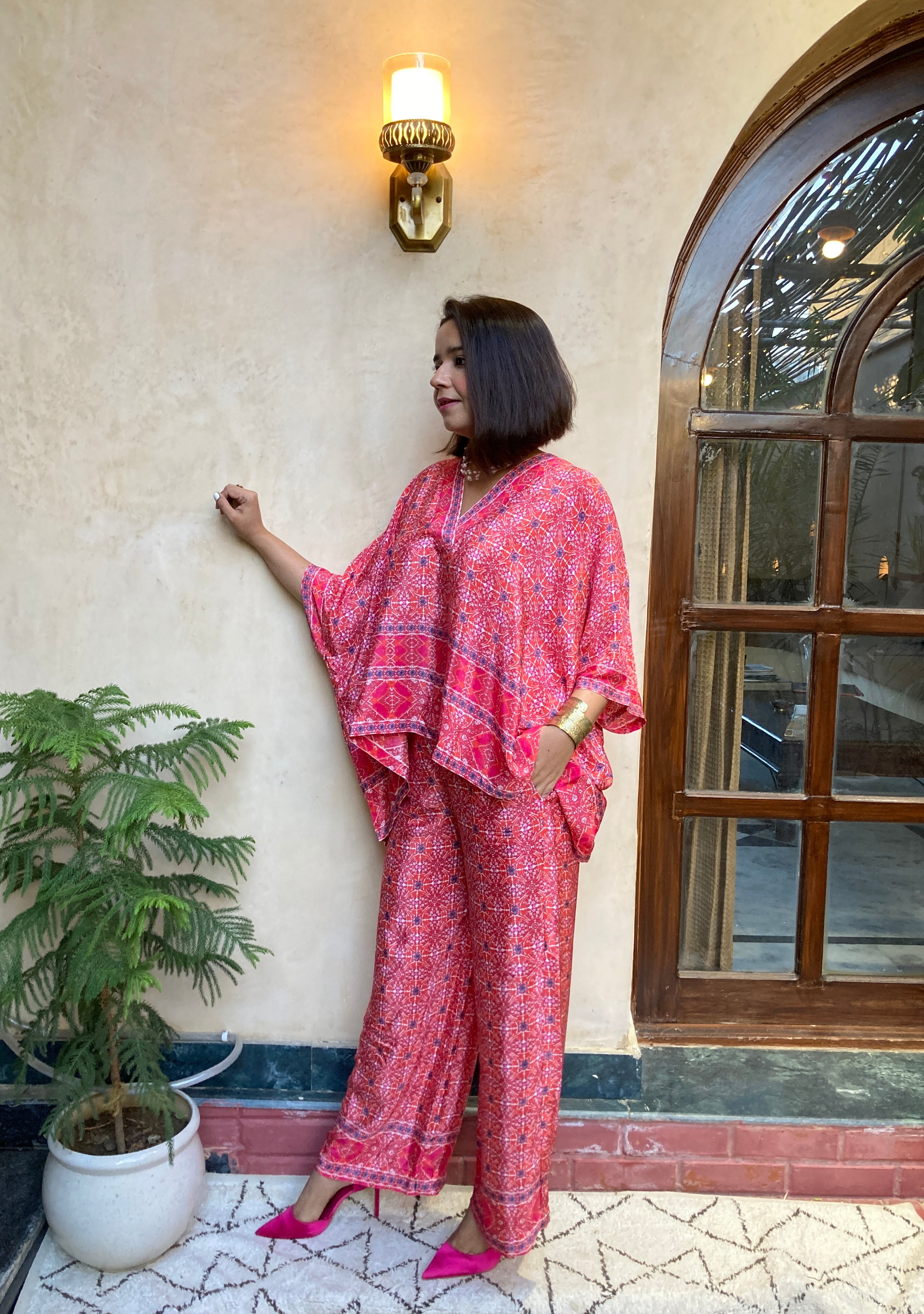 Natural Silk Red Bandhani Coord Set image 3