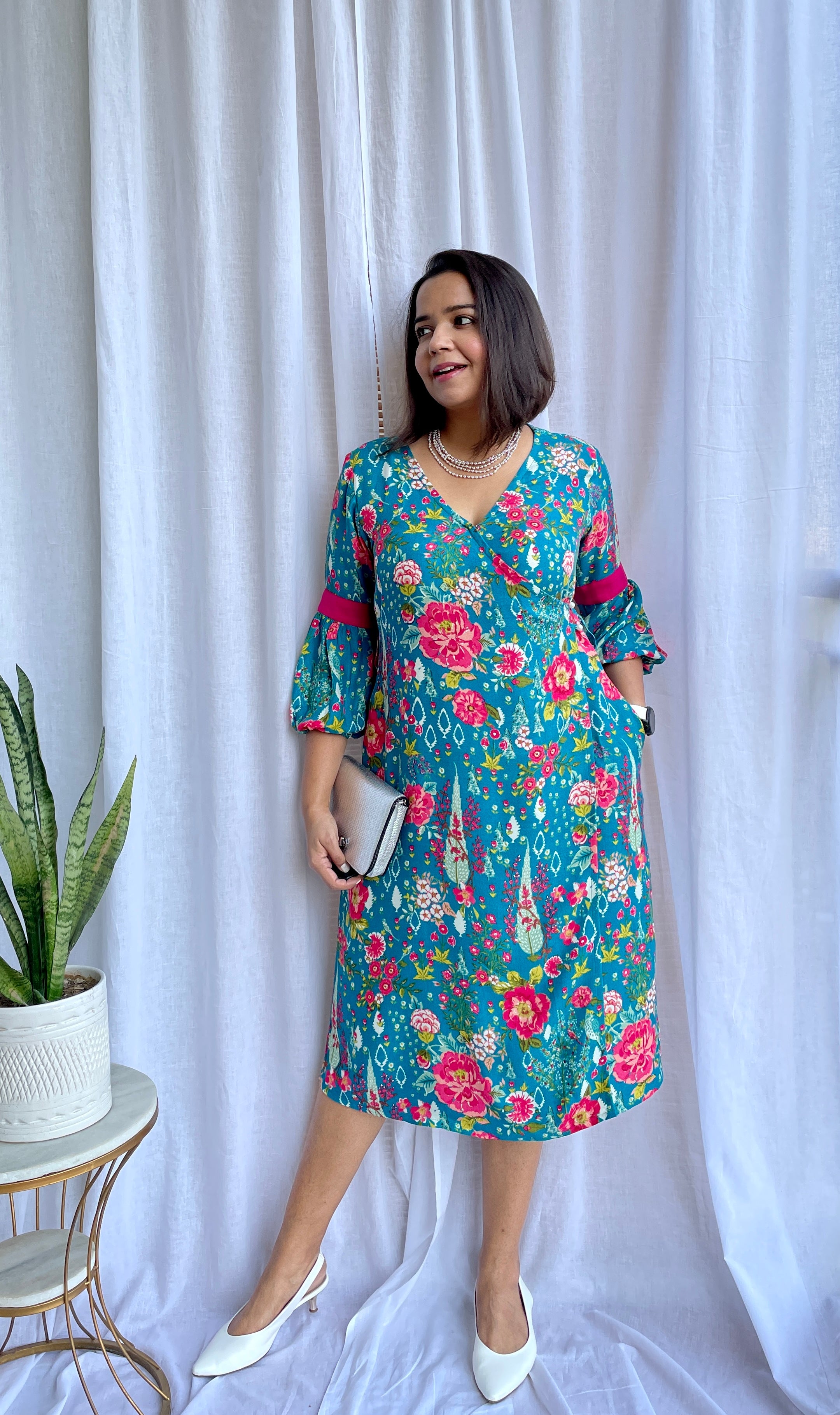 Green Floral Wrap Dress image 1
