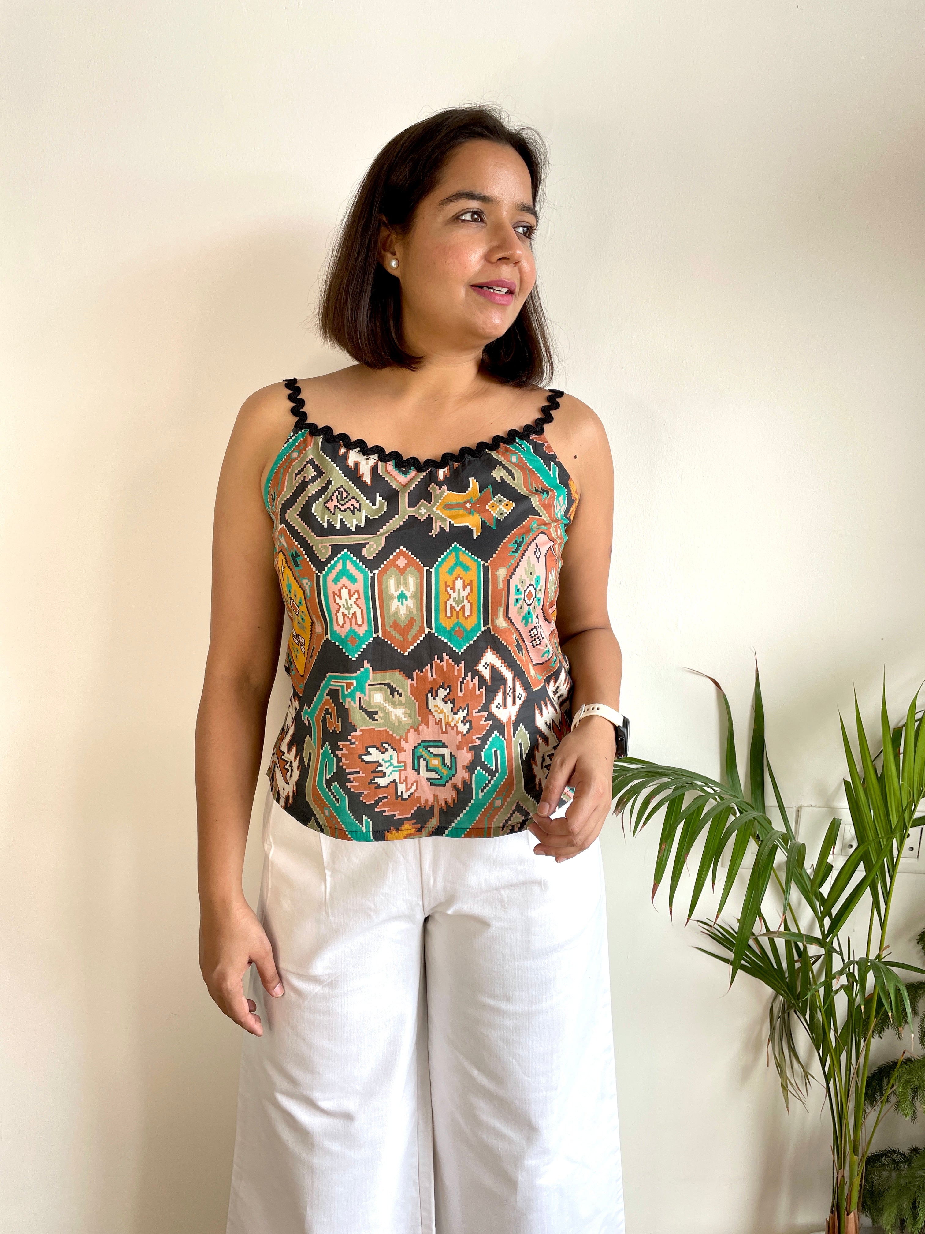 Multi Color Printed Lace Spaghetti Top image 2