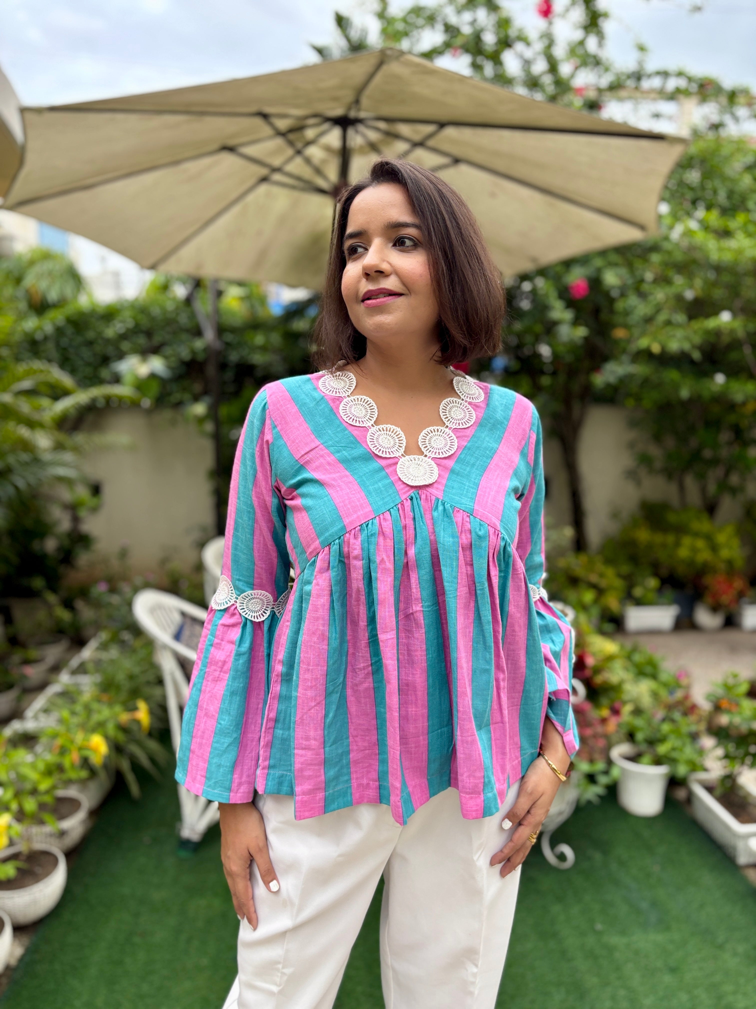 Candy Stripe Flare Sleeve Top image 3