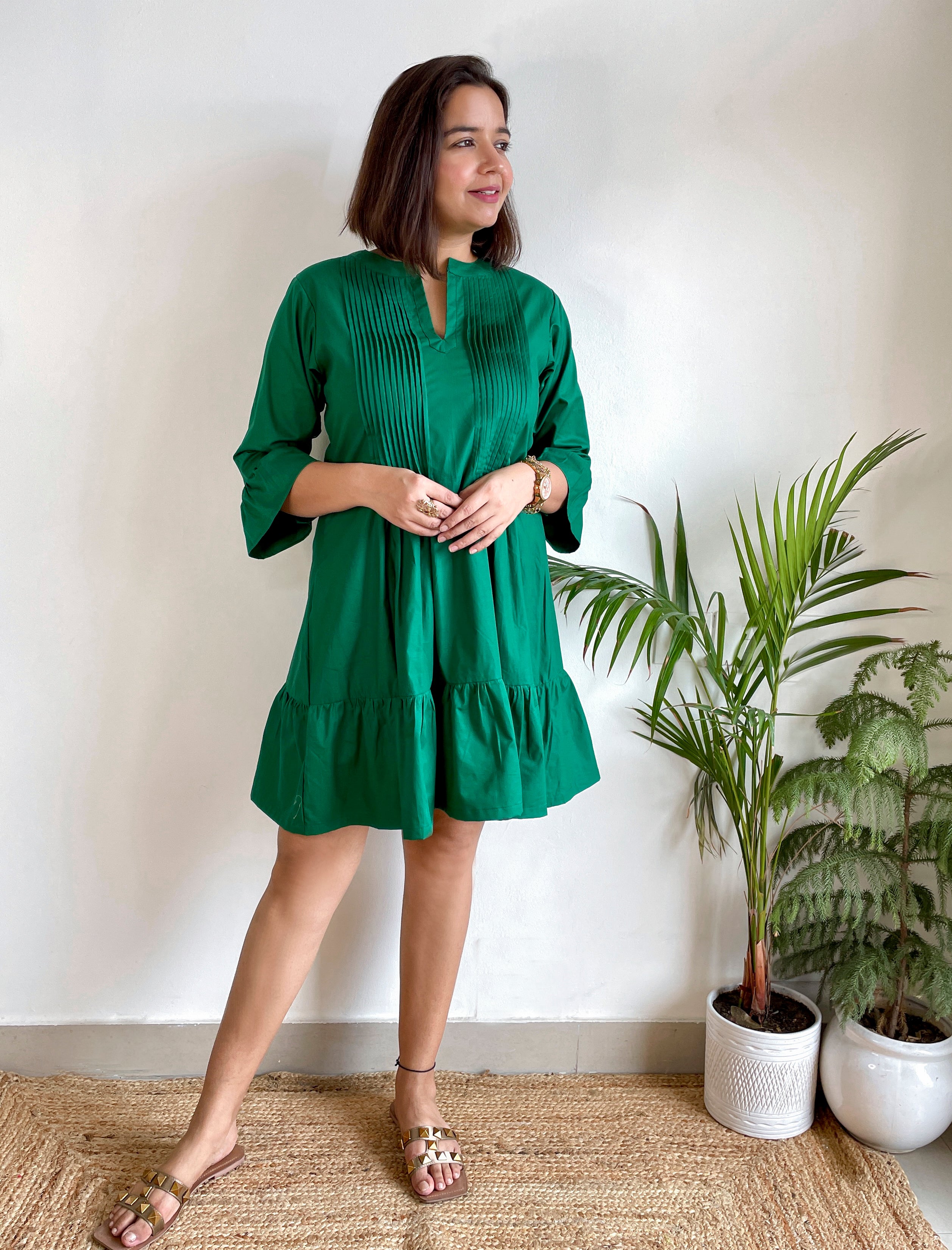 Green Pintex A- Line Dress image 3