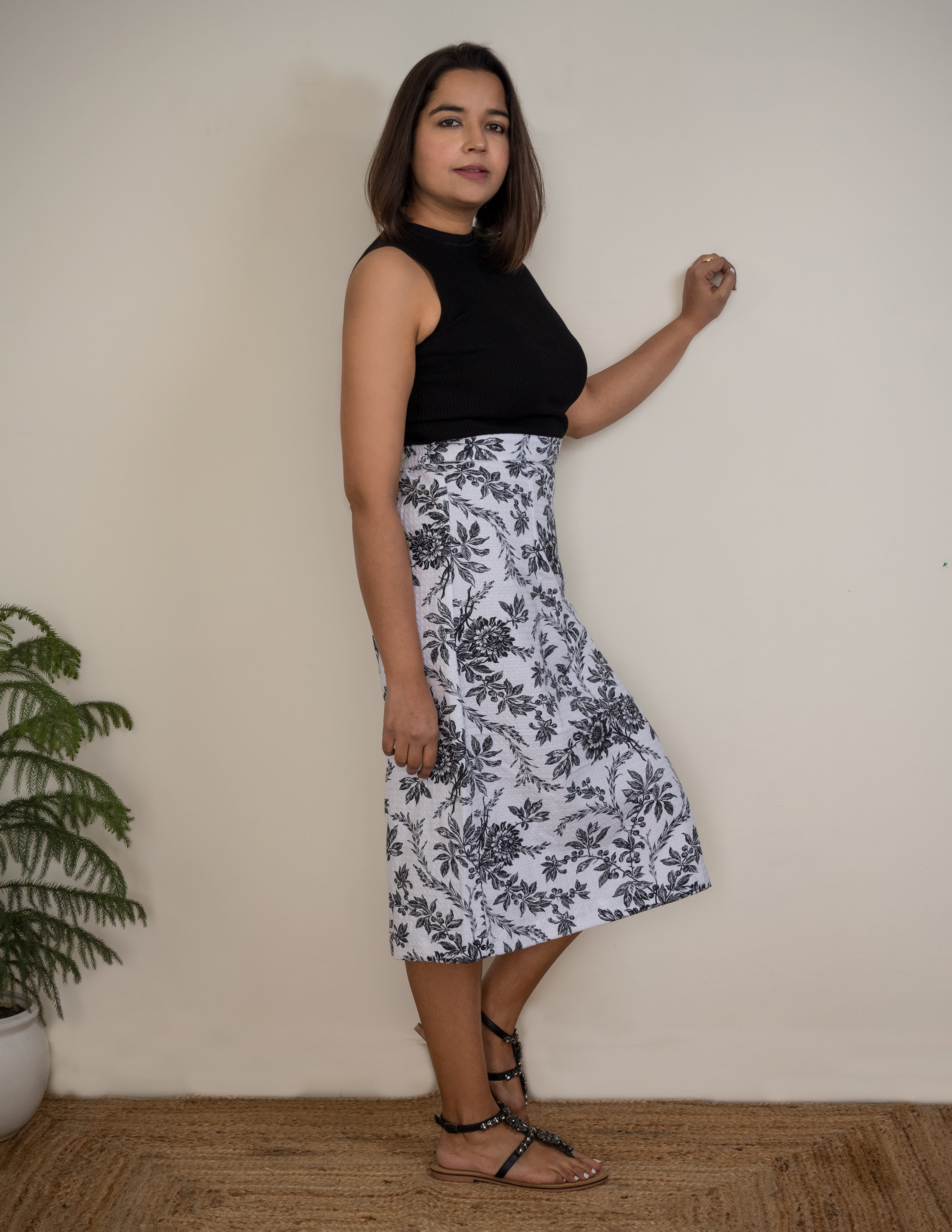 Black and White A-Line Skirt image 1