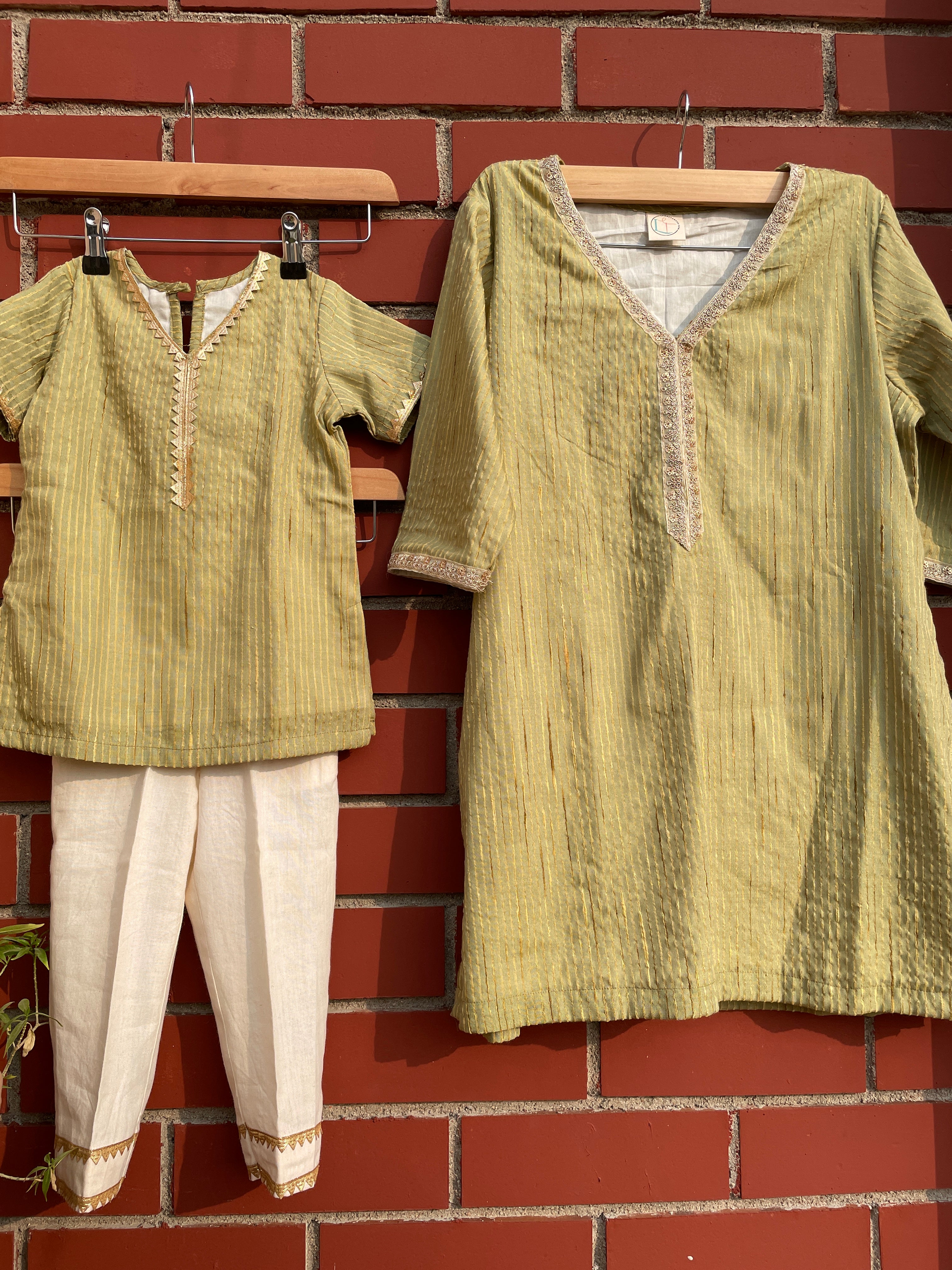 Green Kids Silk Suit Set image 4