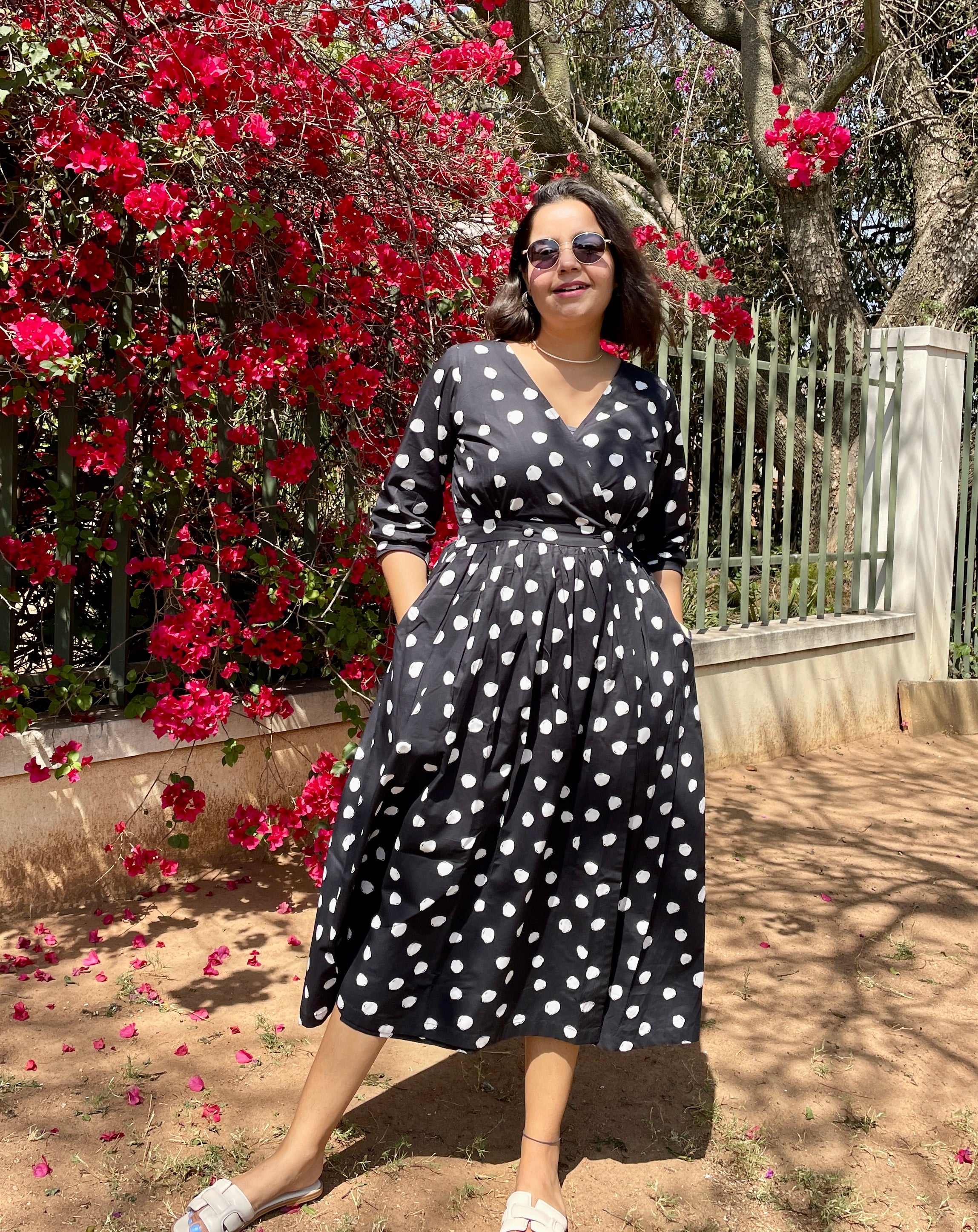 Black Polka Wraparound Dress image 3