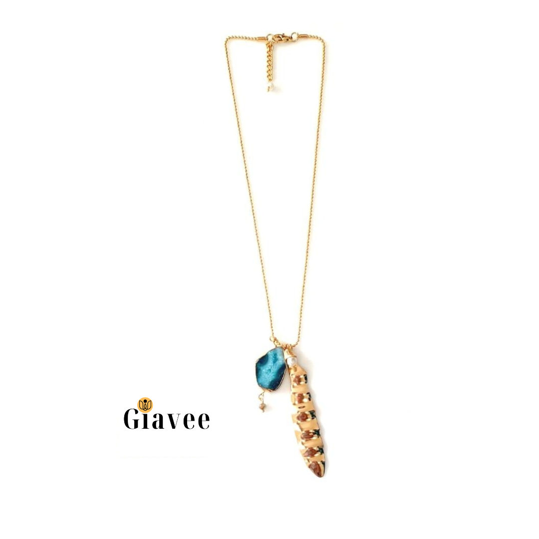 Agate Necklace With Brass Leaf image 1