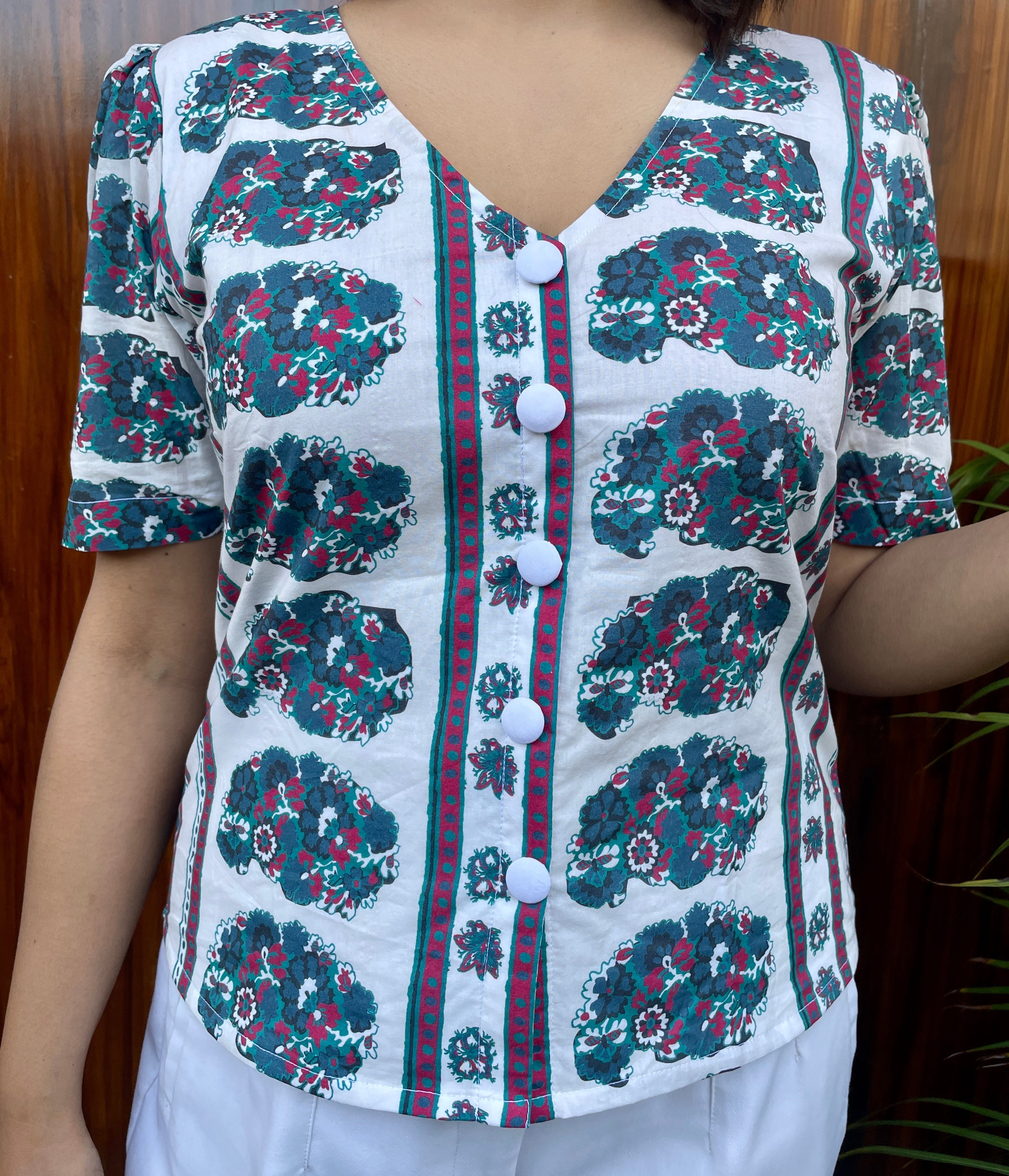 White Printed Cotton Top image 1