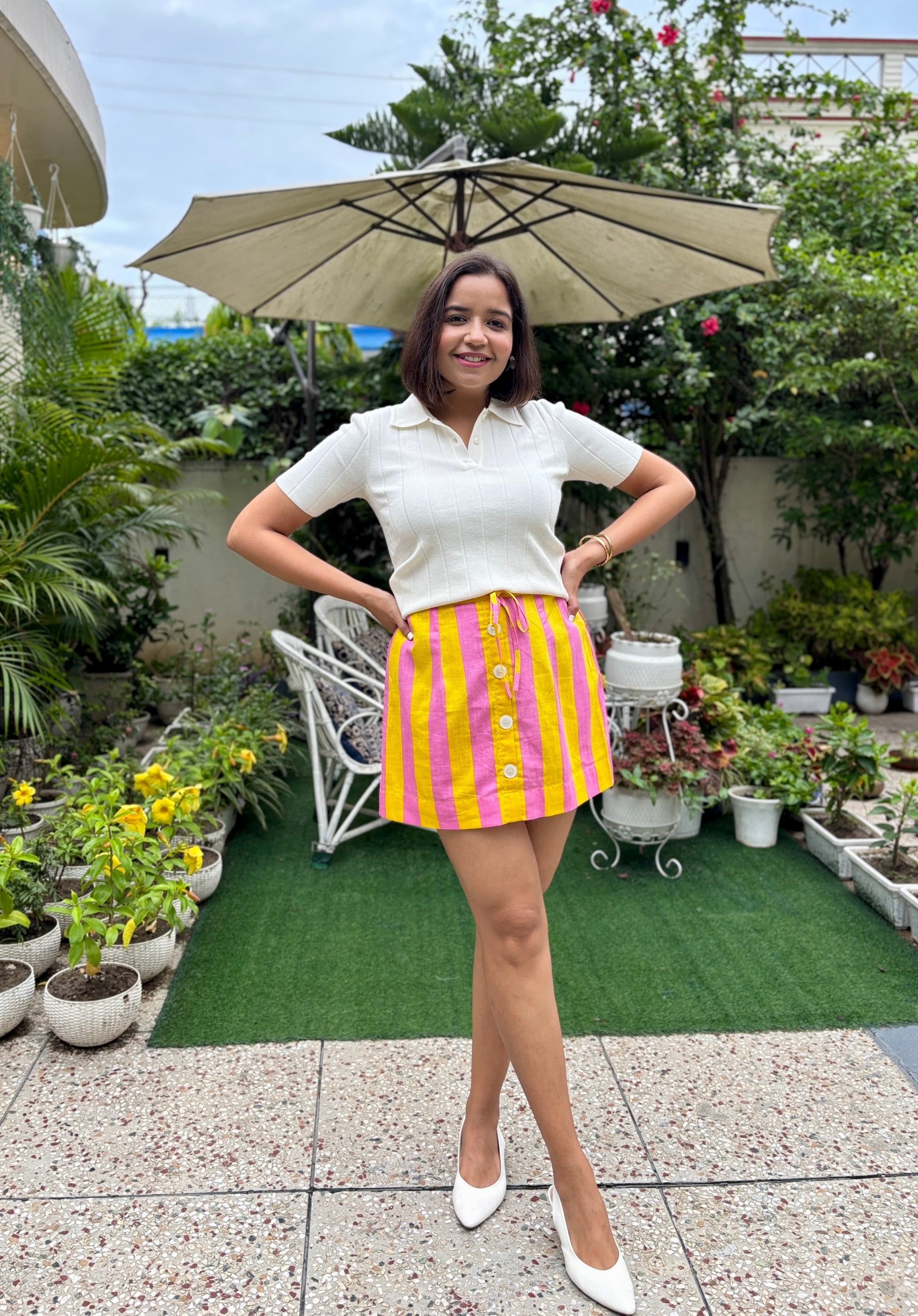 Pink Yellow Stripe Mini Skirt image 3