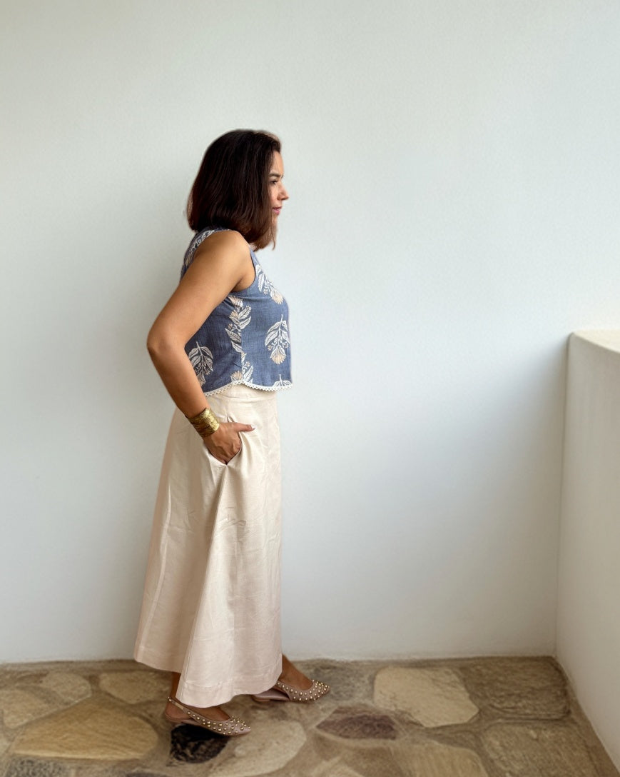 Blue Beige Coord Set with Pockets & Lace Detailing image 2